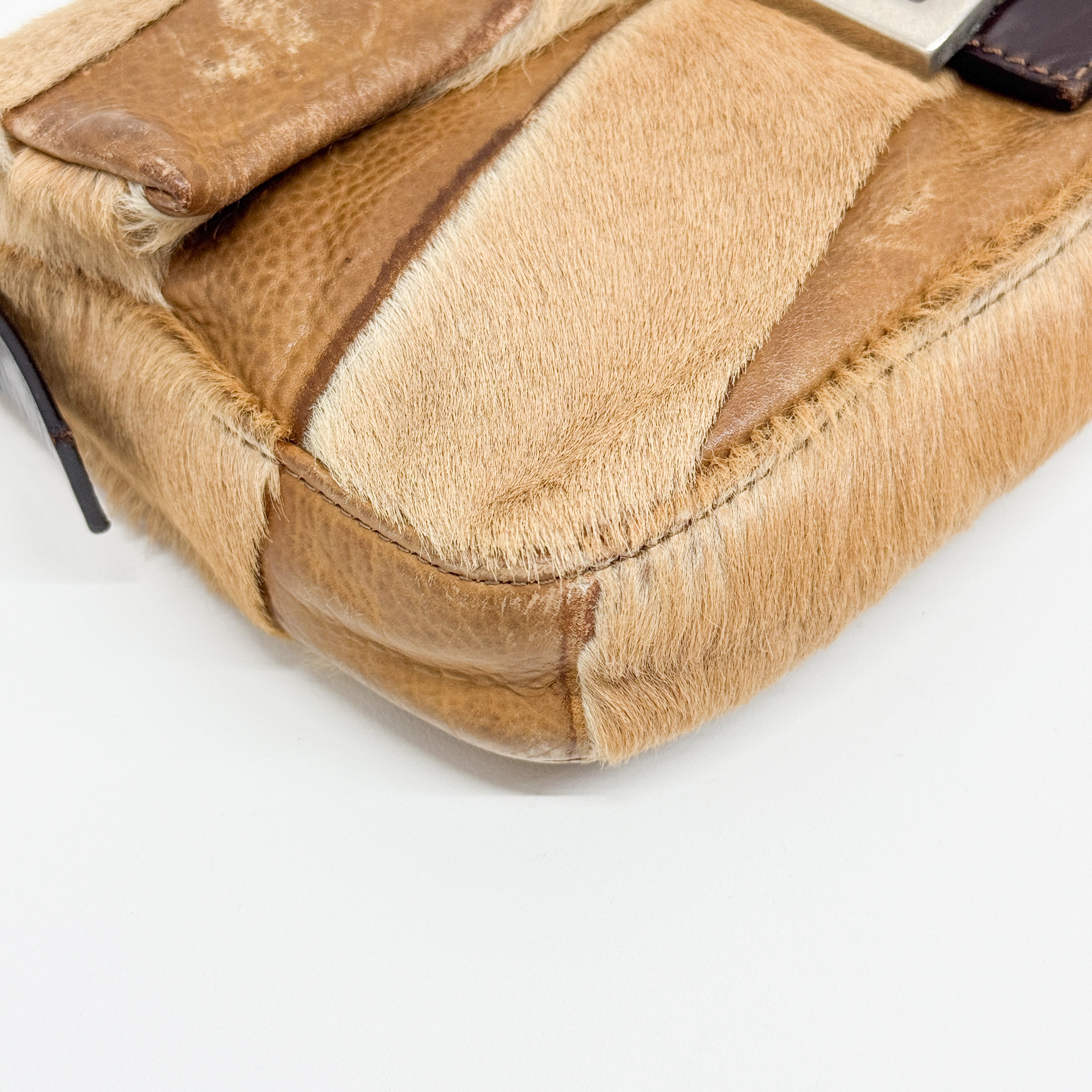 Baguette Brown Leather & Pony Hair Shoulder Bag