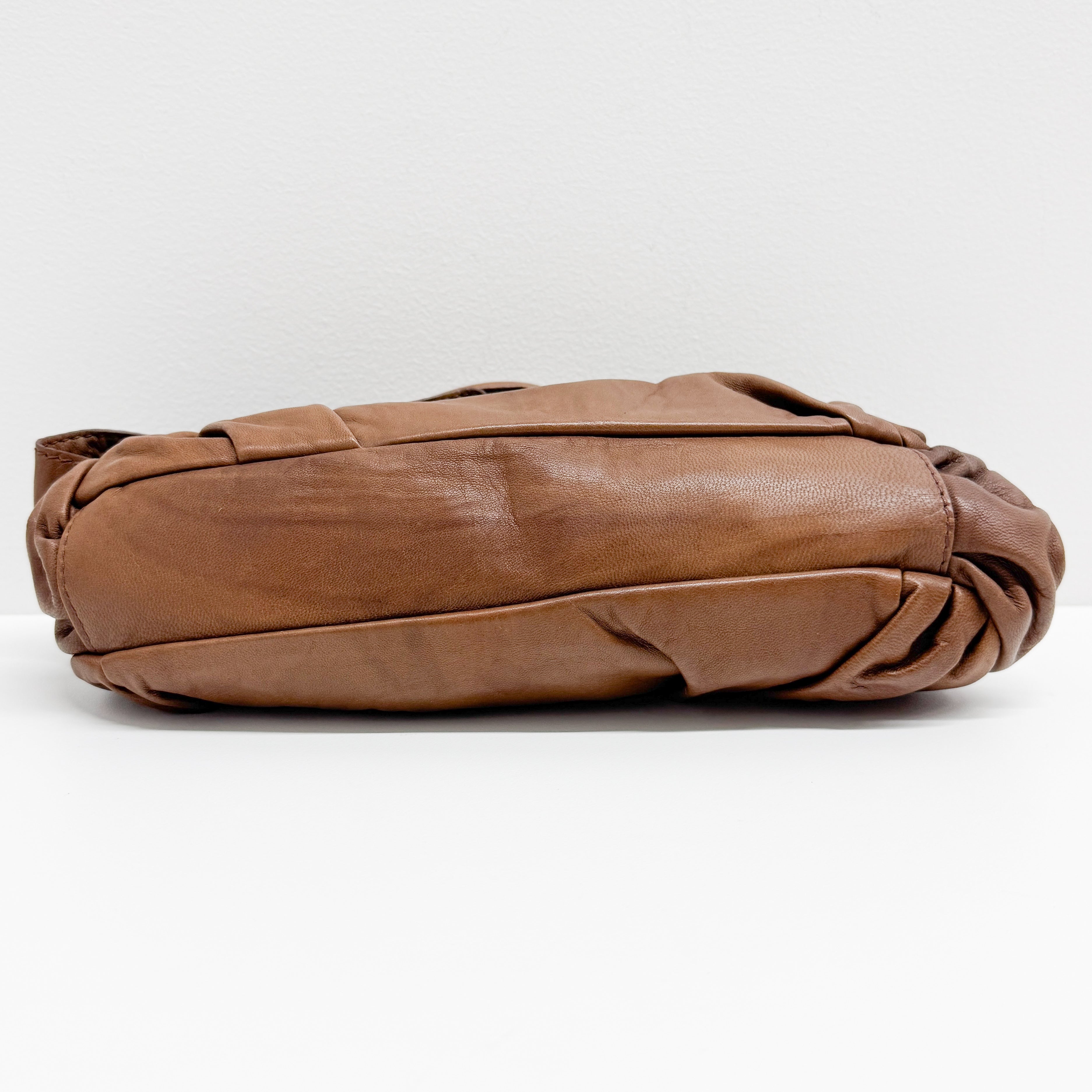 Bow Brown Leather Clutch/Hand Bag