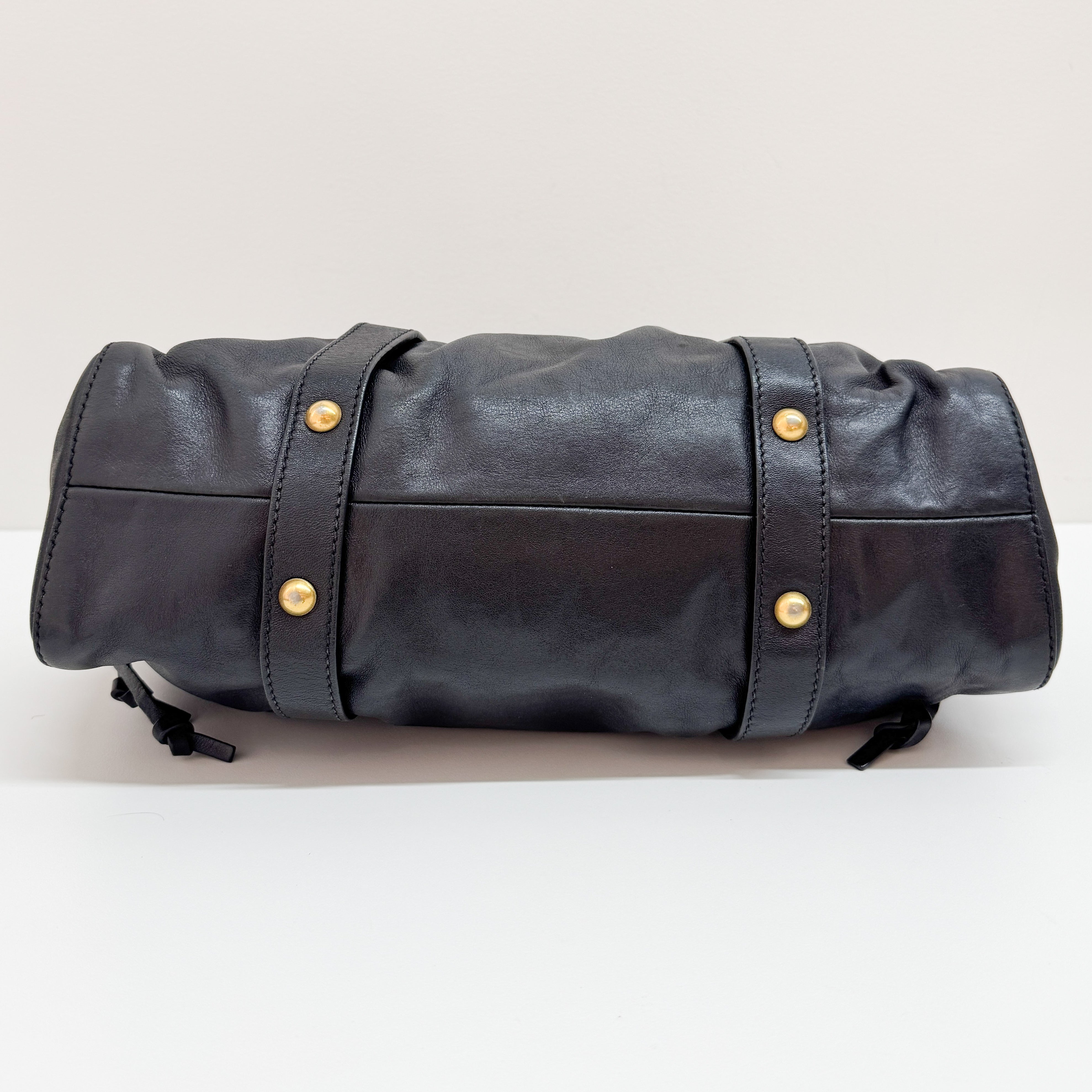 Vitello Black Calfskin Leather Two Way Bag