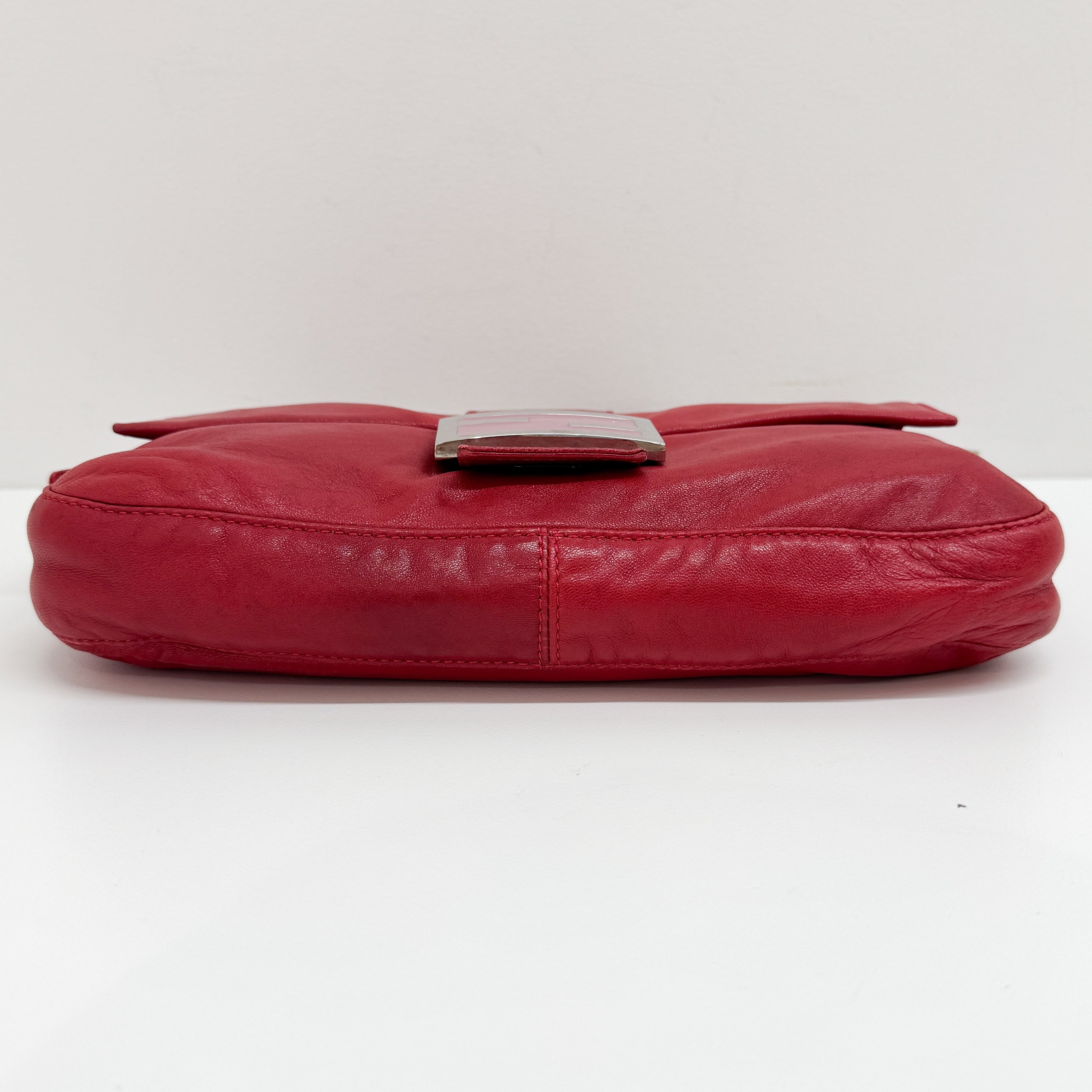 Baguette Red Lambskin Leather Shoulder Bag