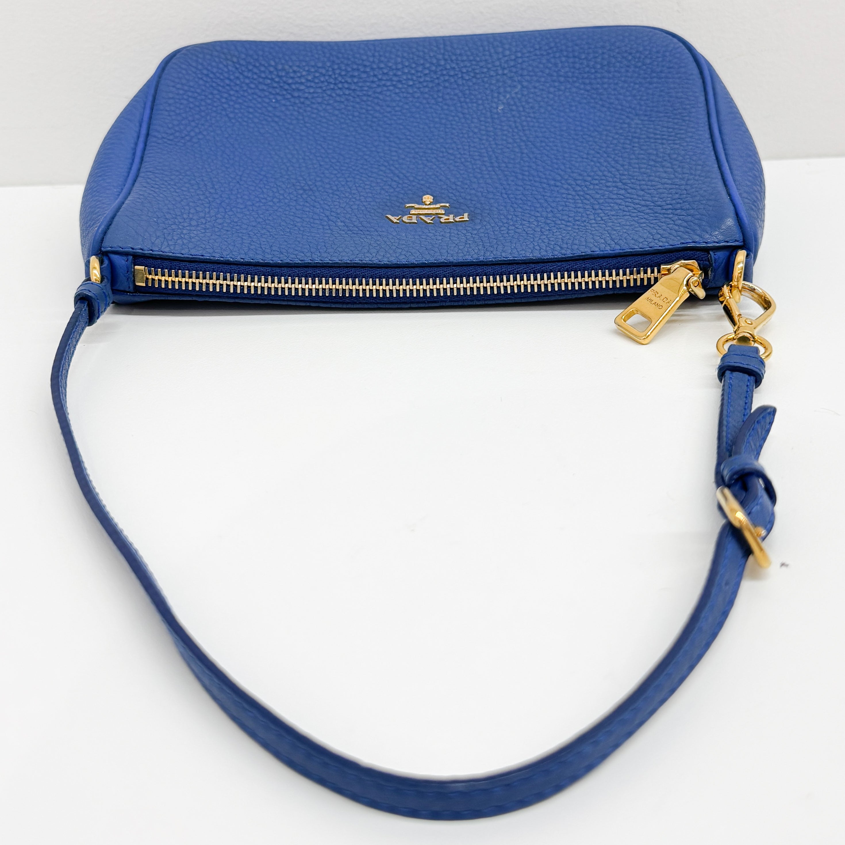 Blue Leather Mini Handle Bag