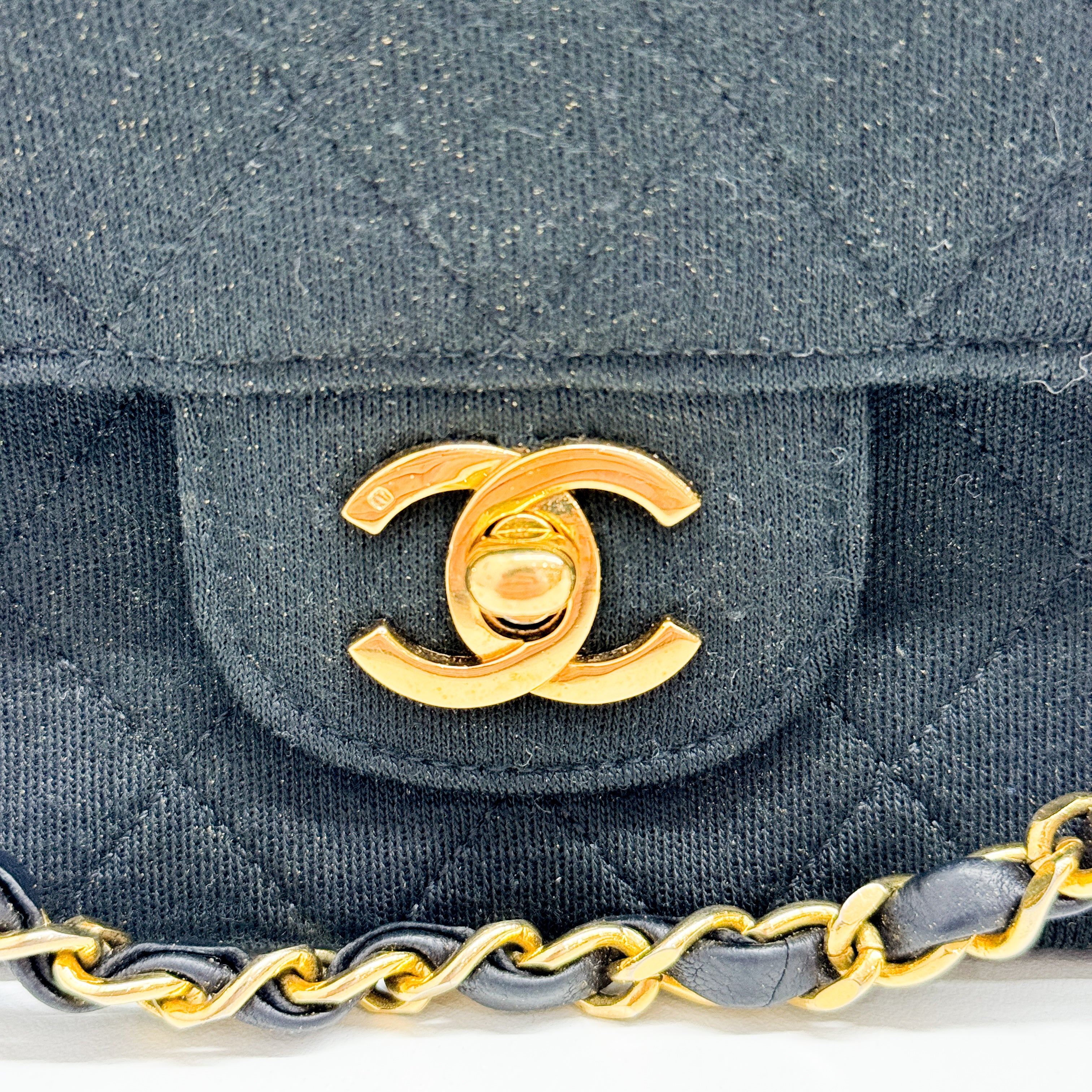 Timeless Double Flap Black Cotton Shoulder Bag