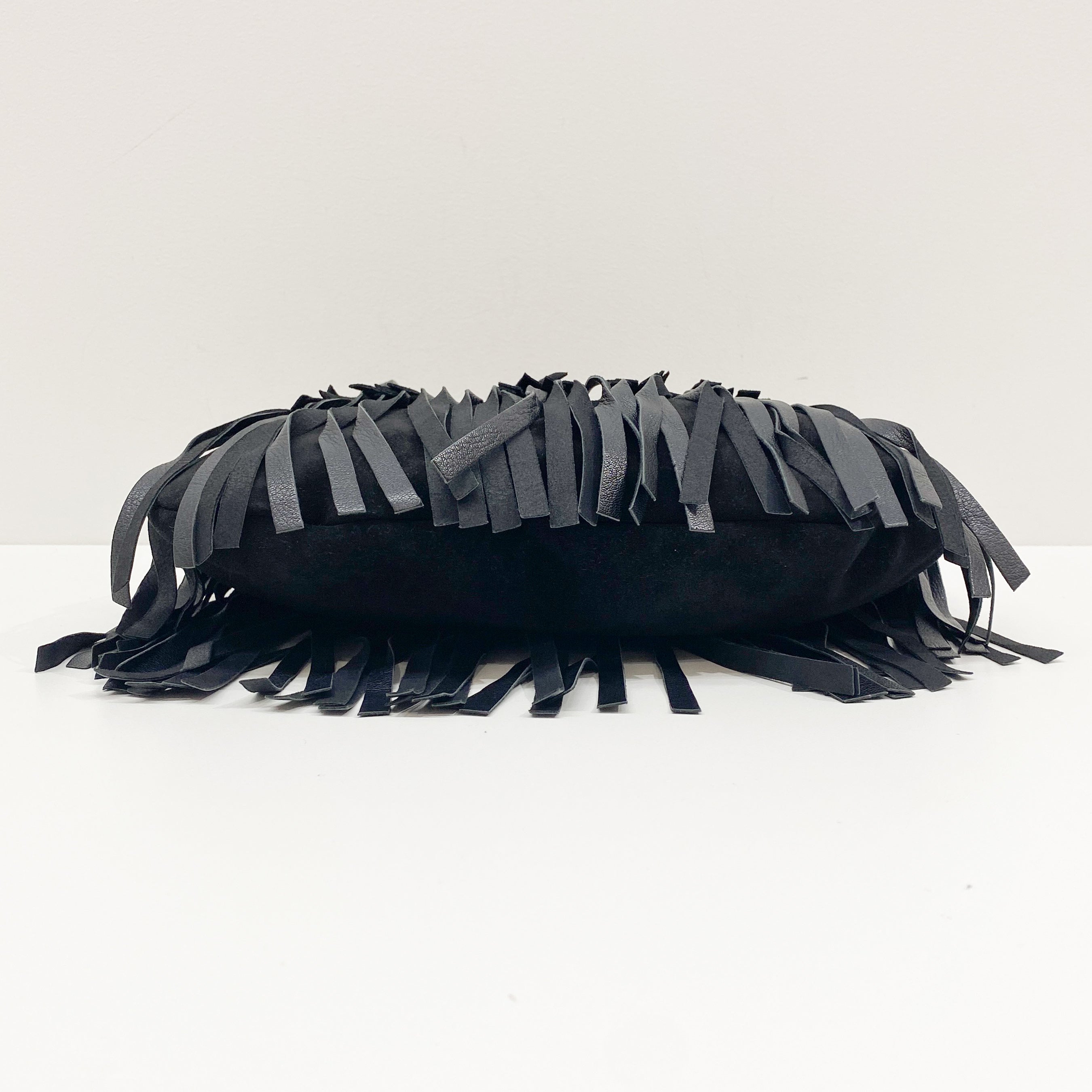 Fringe Black Suede Hobo Bag