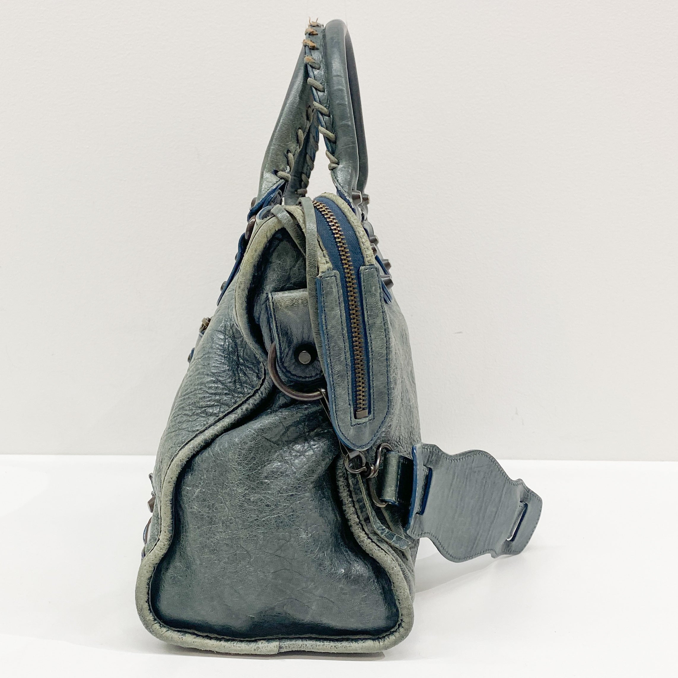 The City Green Calfskin Leather Two Way Bag