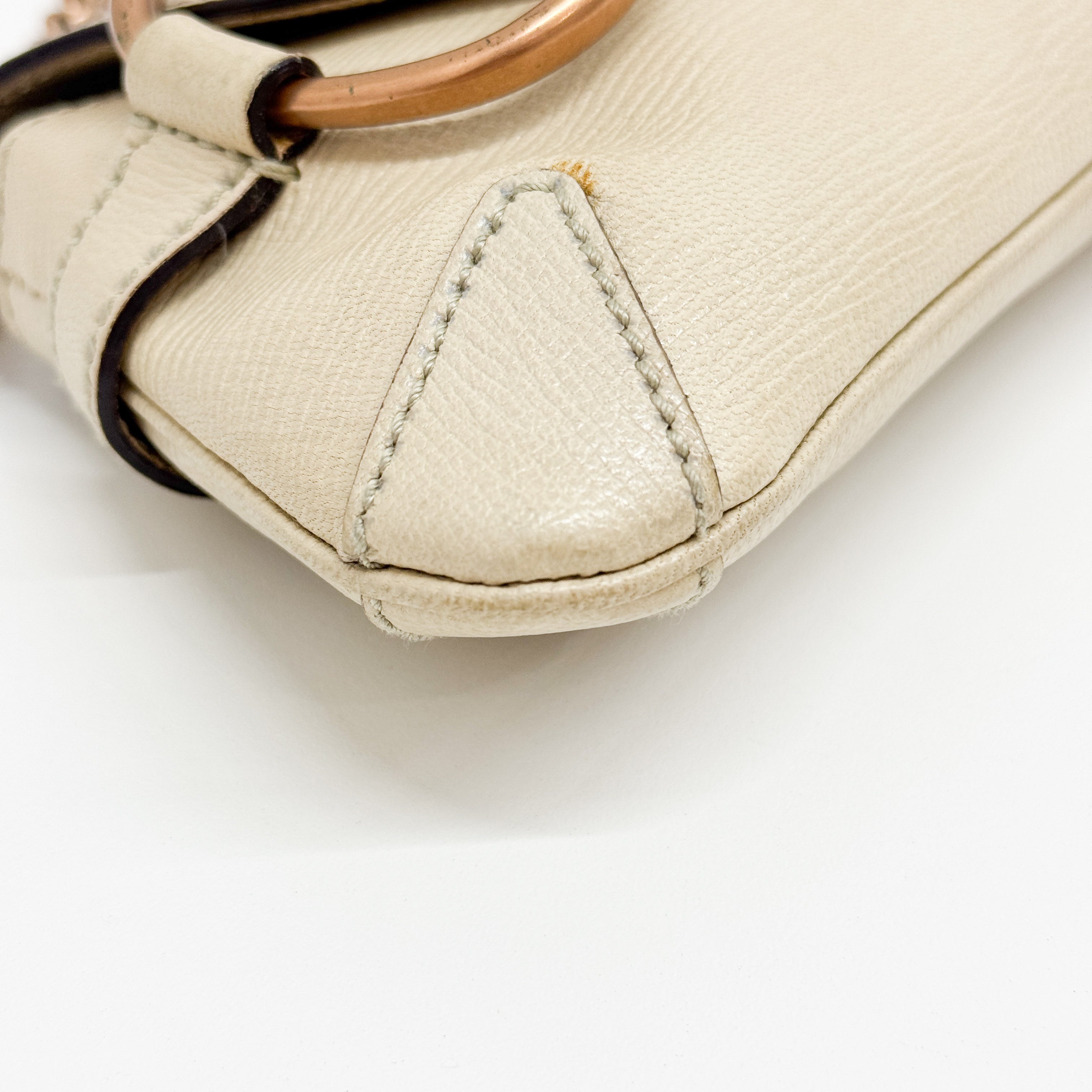 Horsebit Beige Leather Chain Shoulder Bag