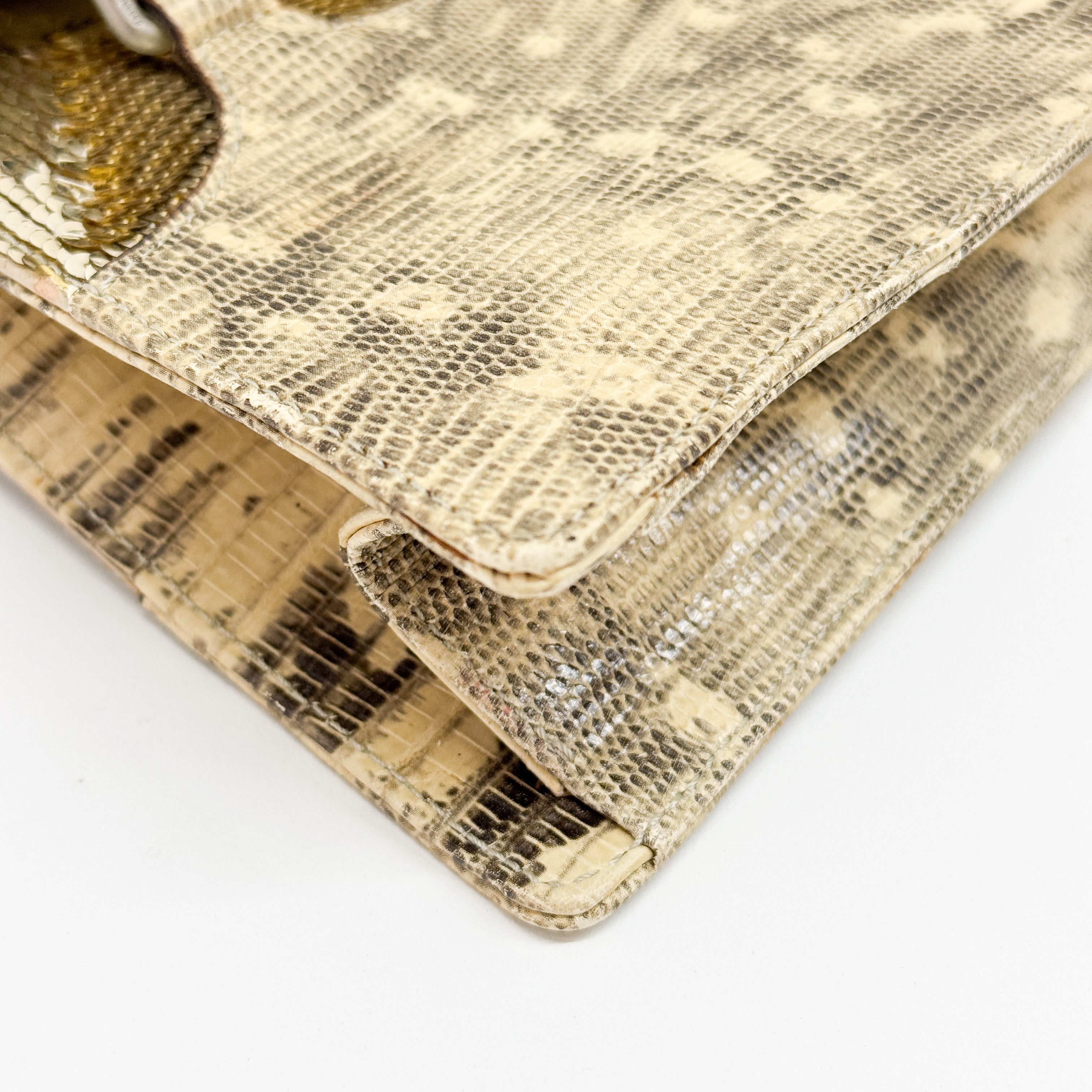 Gold Sequin Yellow Python Embossed Leather Shoulder Bag