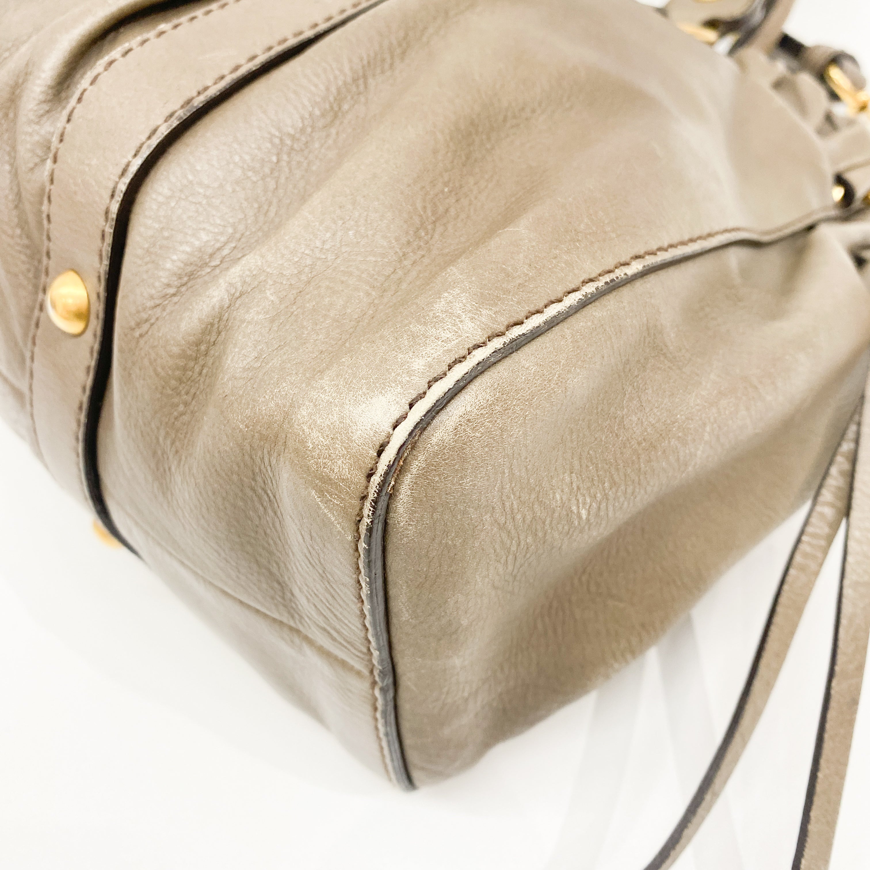 Vitello Grey Calfskin Leather Two Way Bag