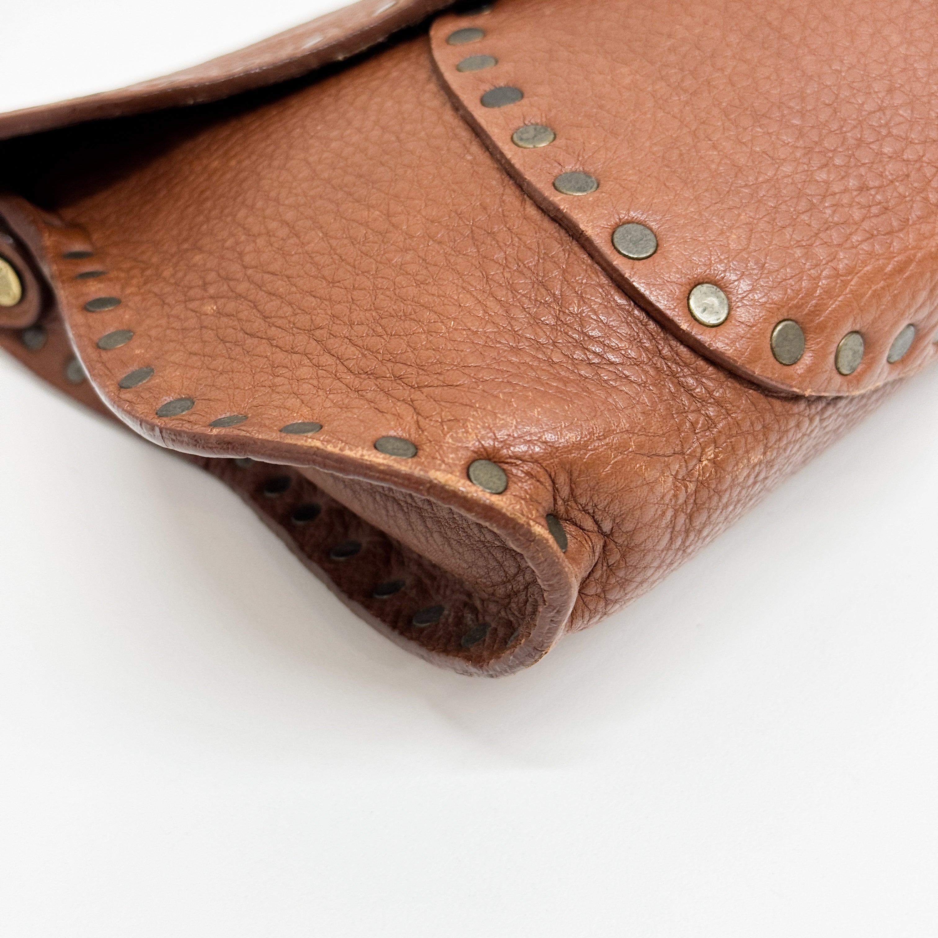 Vintage Brown Studded Leather Shoulder Bag