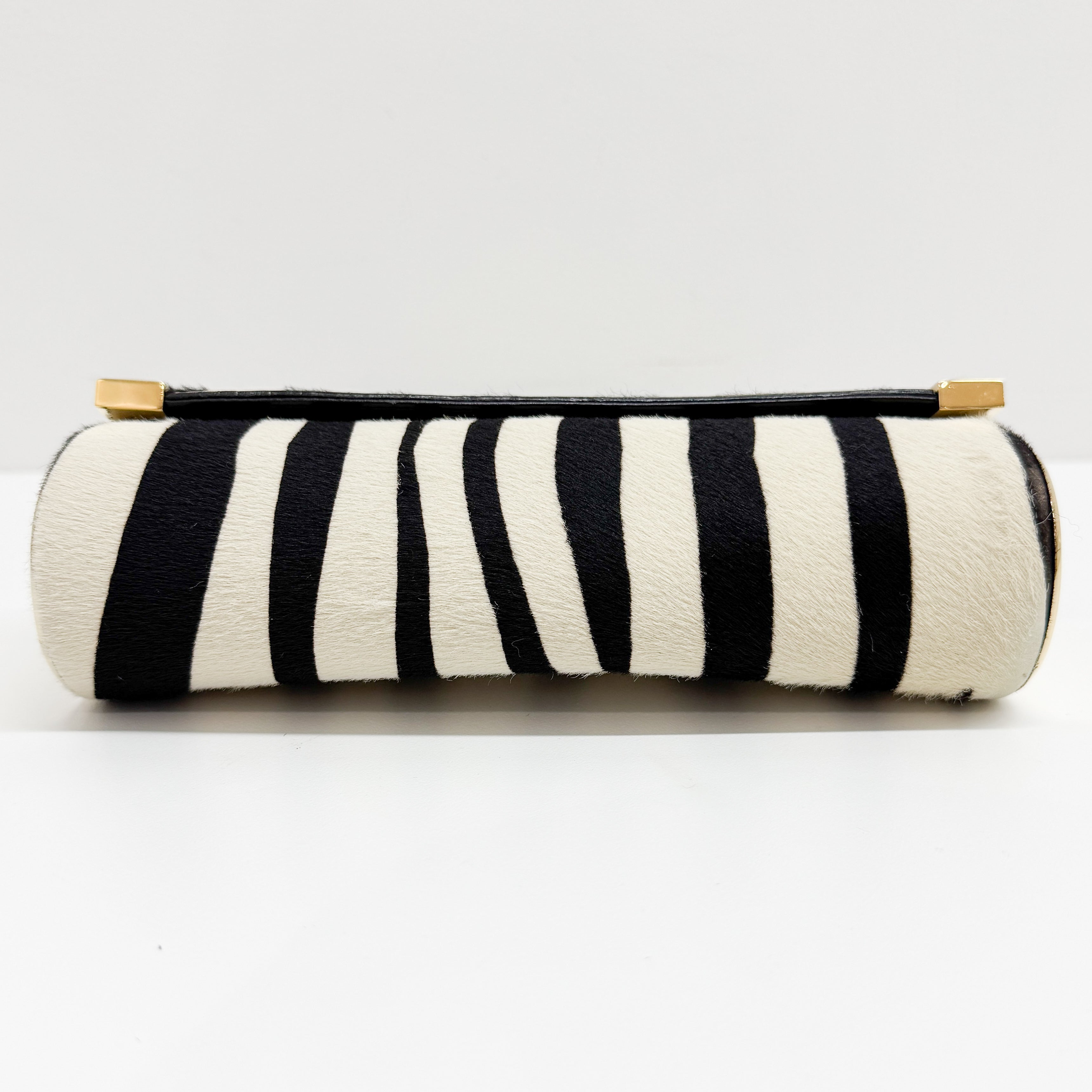 Vintage Black and White Studded Zebra Print Shoulder Bag