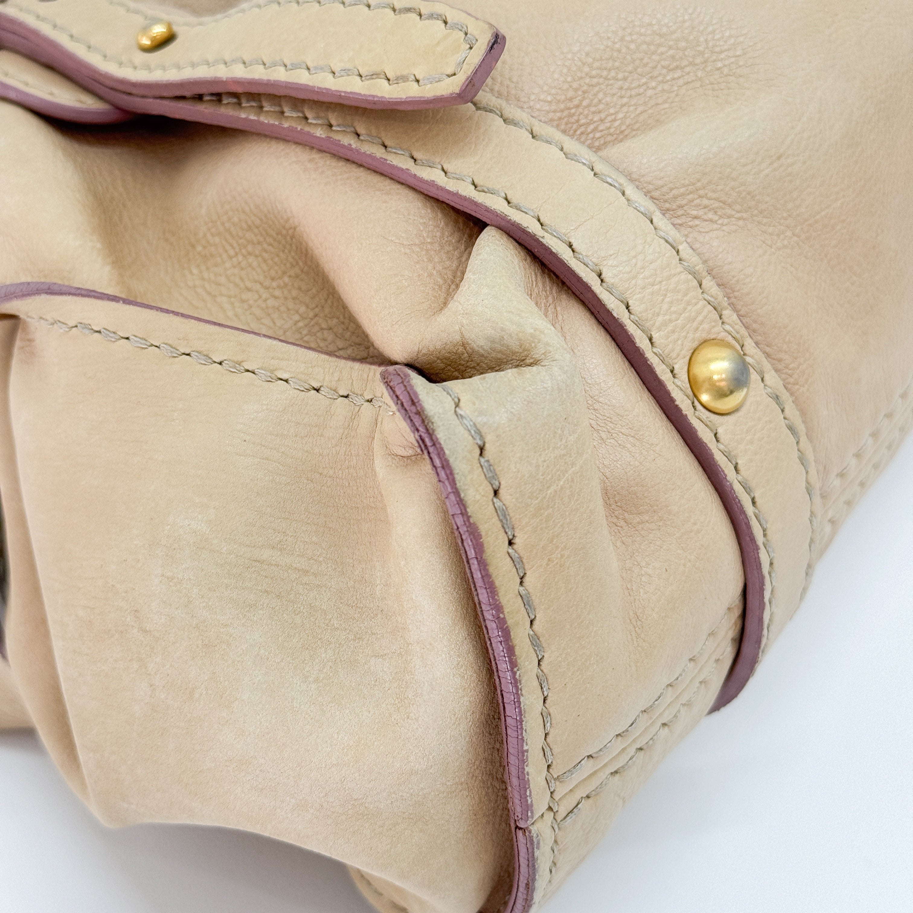 Vitello Lux Bow Bag Beige Calfskin Leather Shoulder Bag