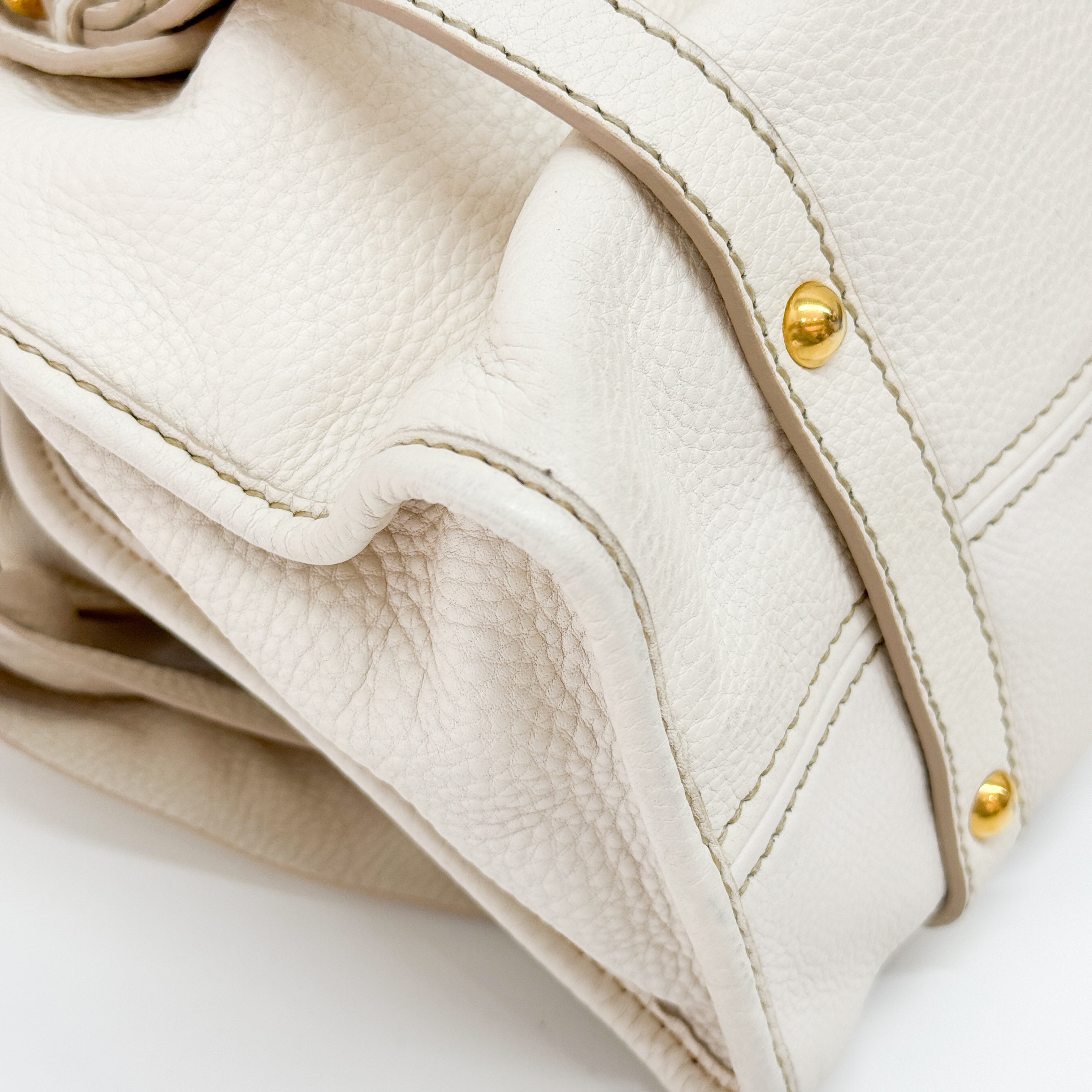 Vitello Lux Bow Bag White Calfskin Leather Shoulder Bag