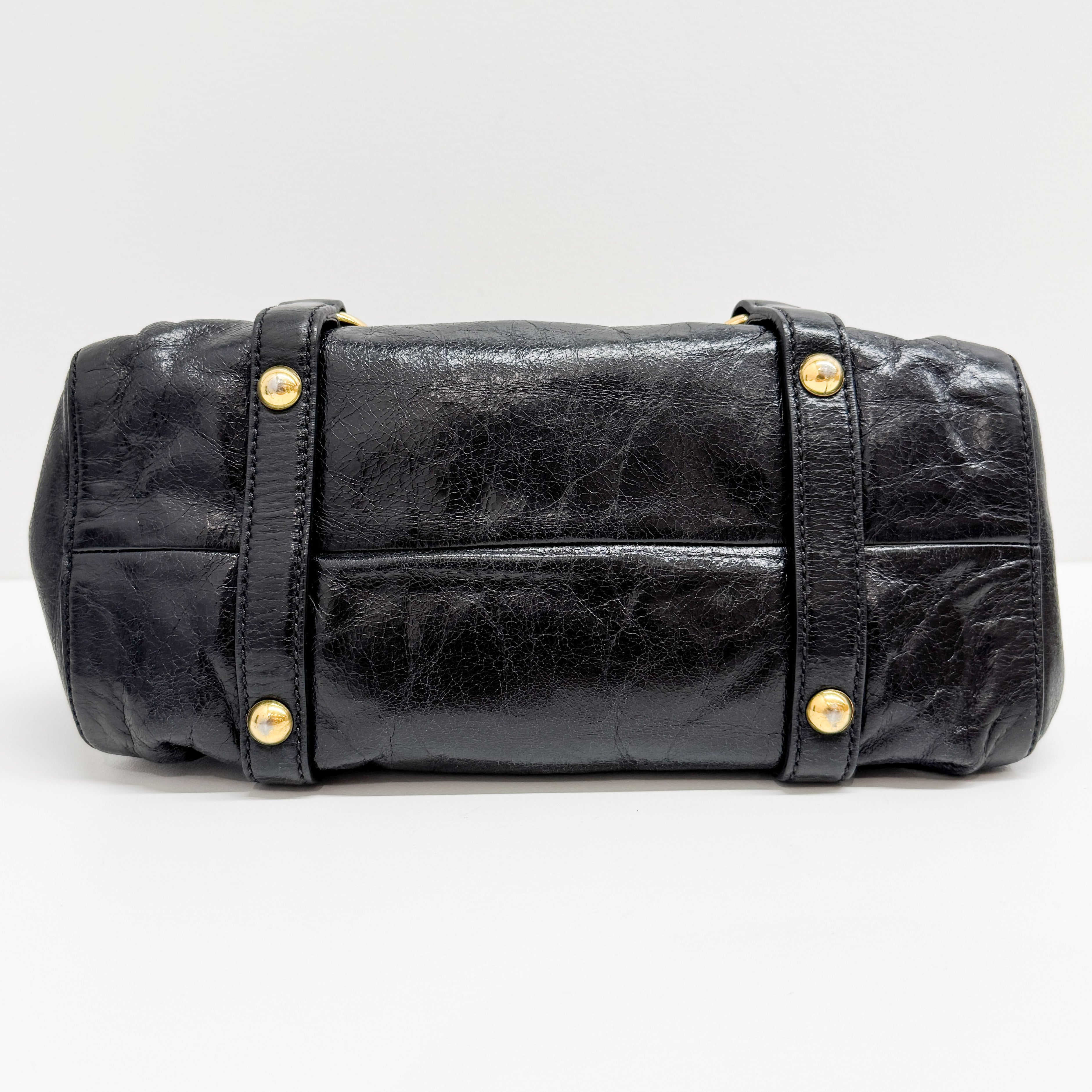 Mini Vitello Black Calfskin Leather Two Way Bag