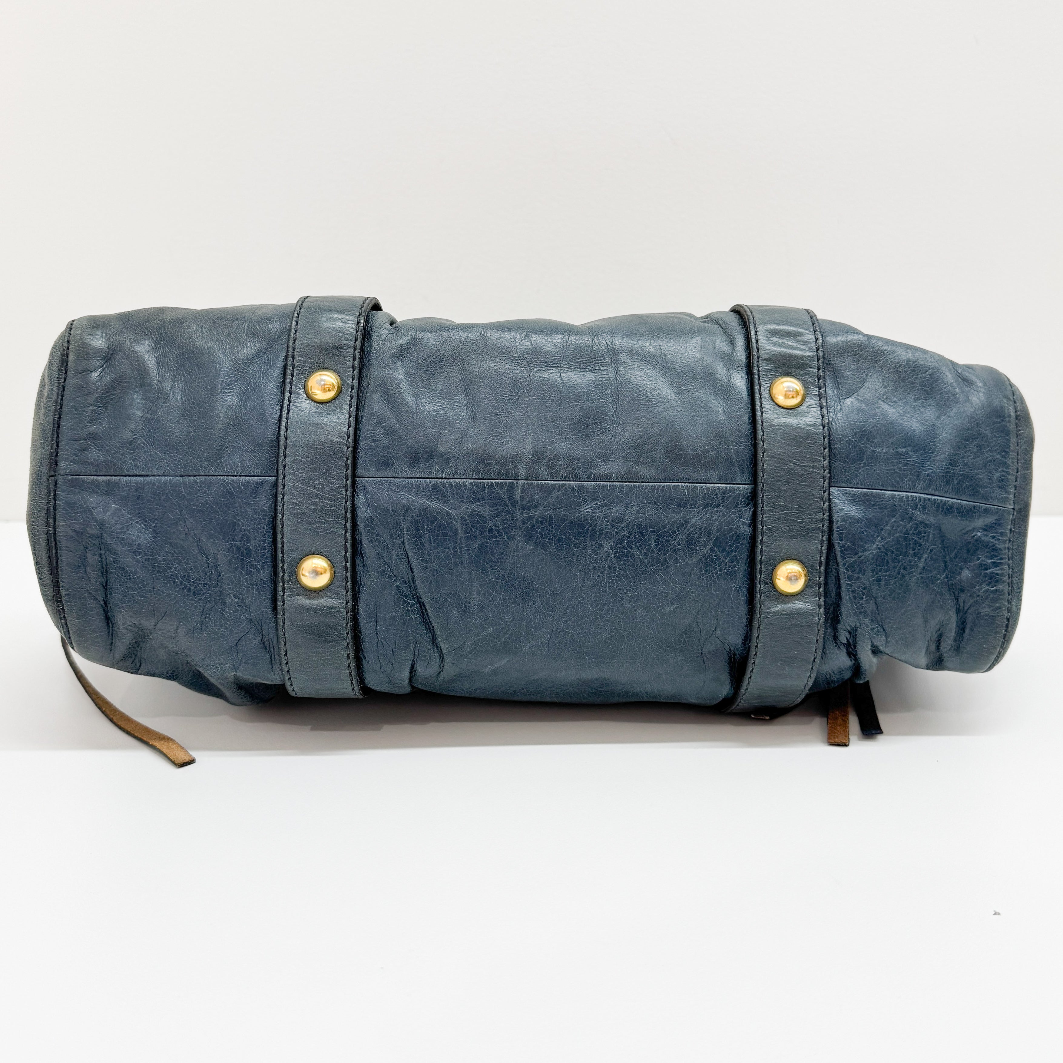 Vitello Blue Calfskin Leather Two Way Bag