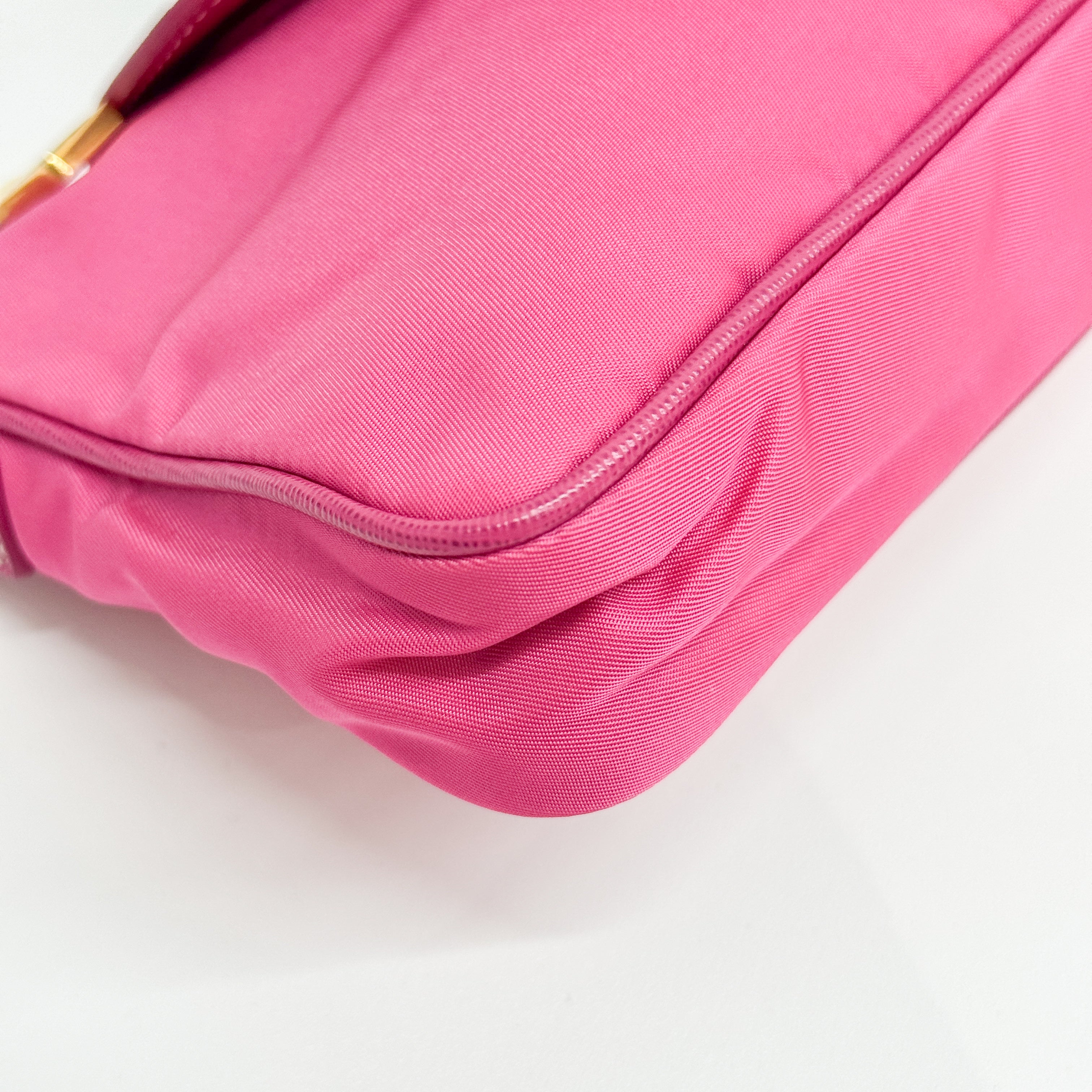 Gold Chain Pink Nylon Shoulder Bag