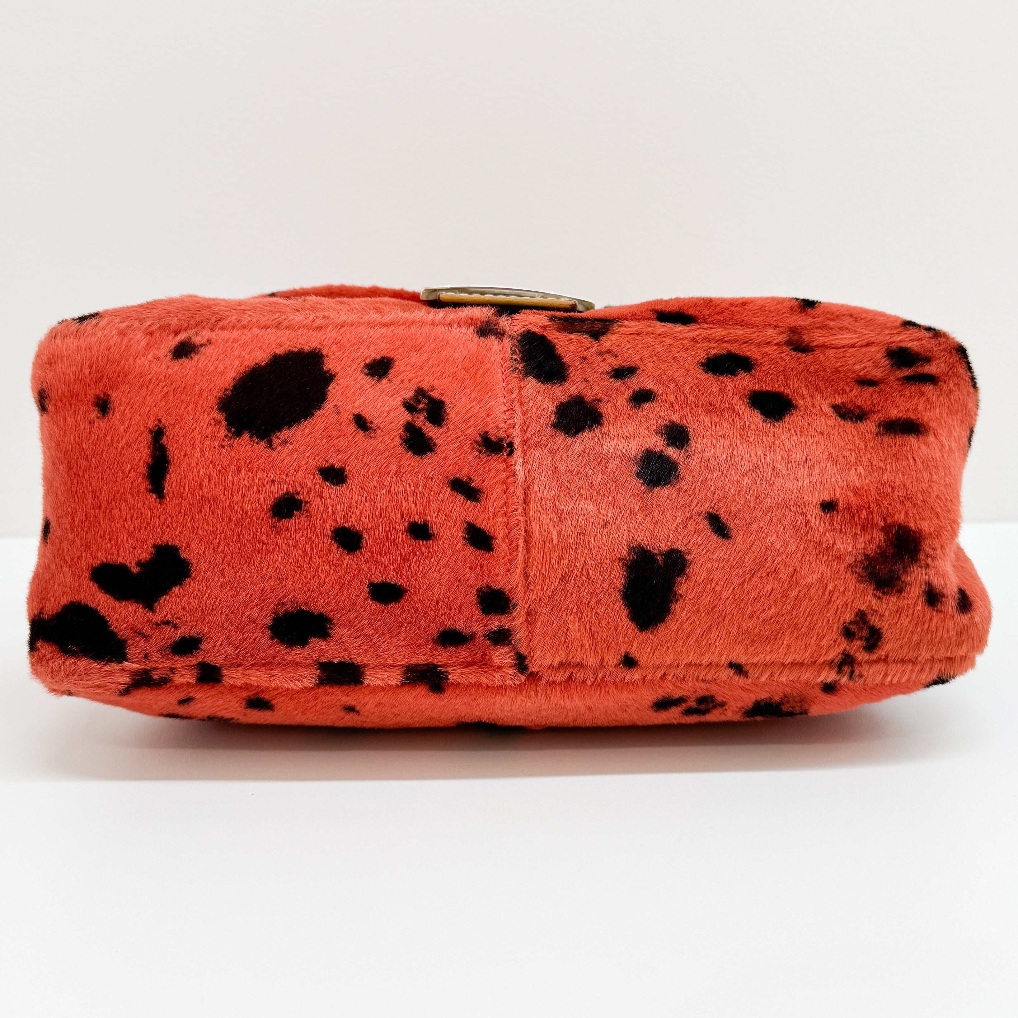 Mamma Baguette Orange Dalmatian Print Fur Shoulder Bag