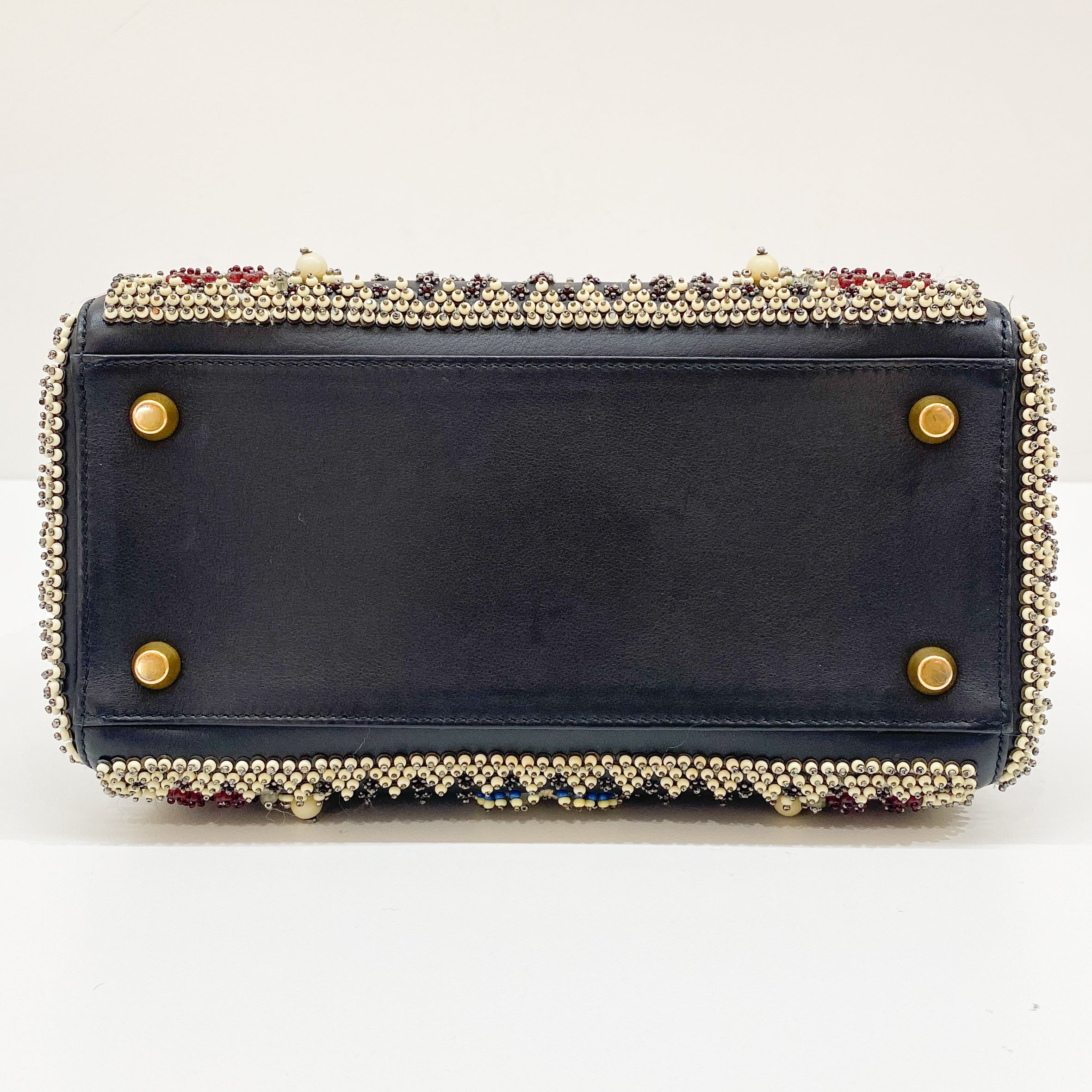 Lady Dior Black Leather Embroided Beads Bag