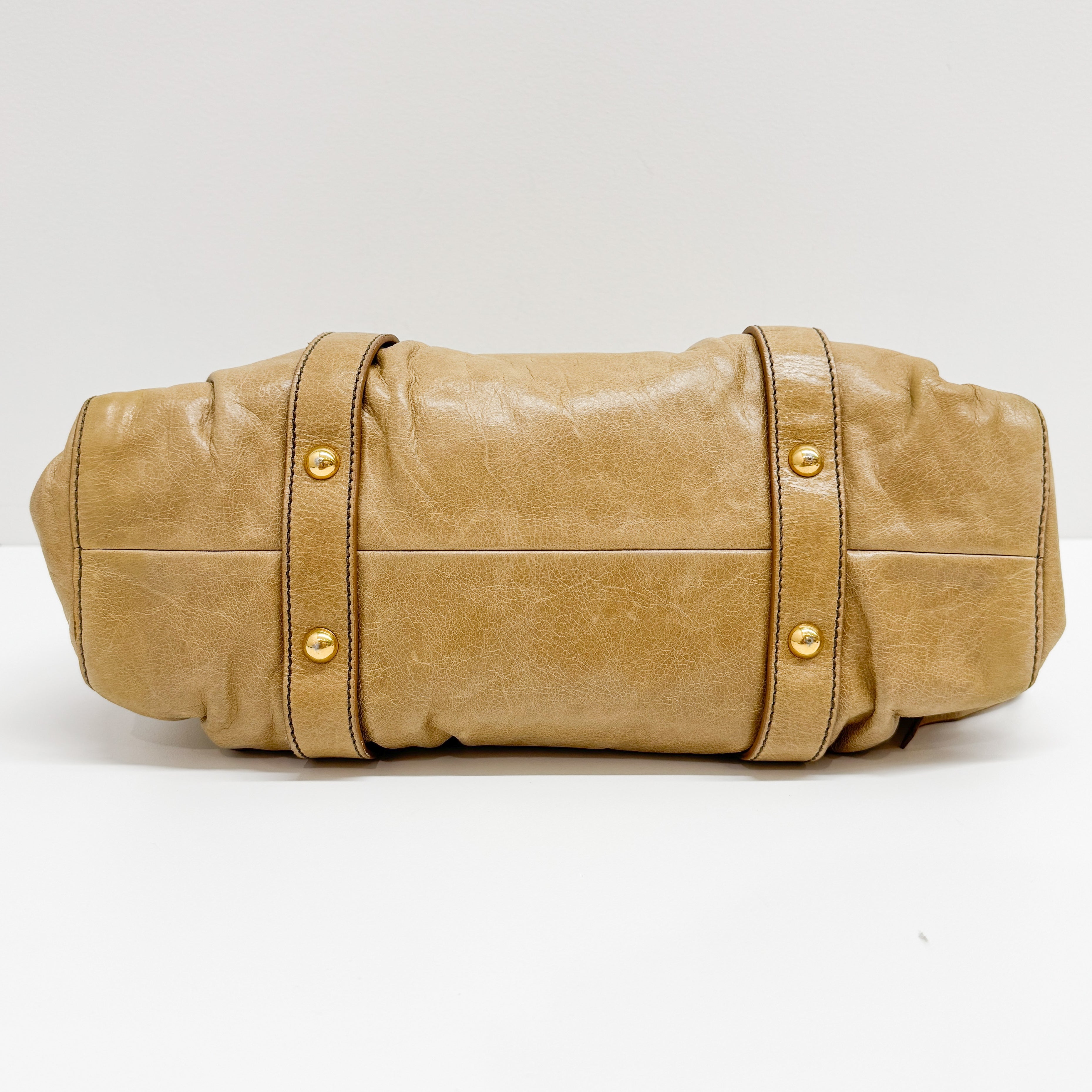 Vittelo Beige Leather Handle Bag