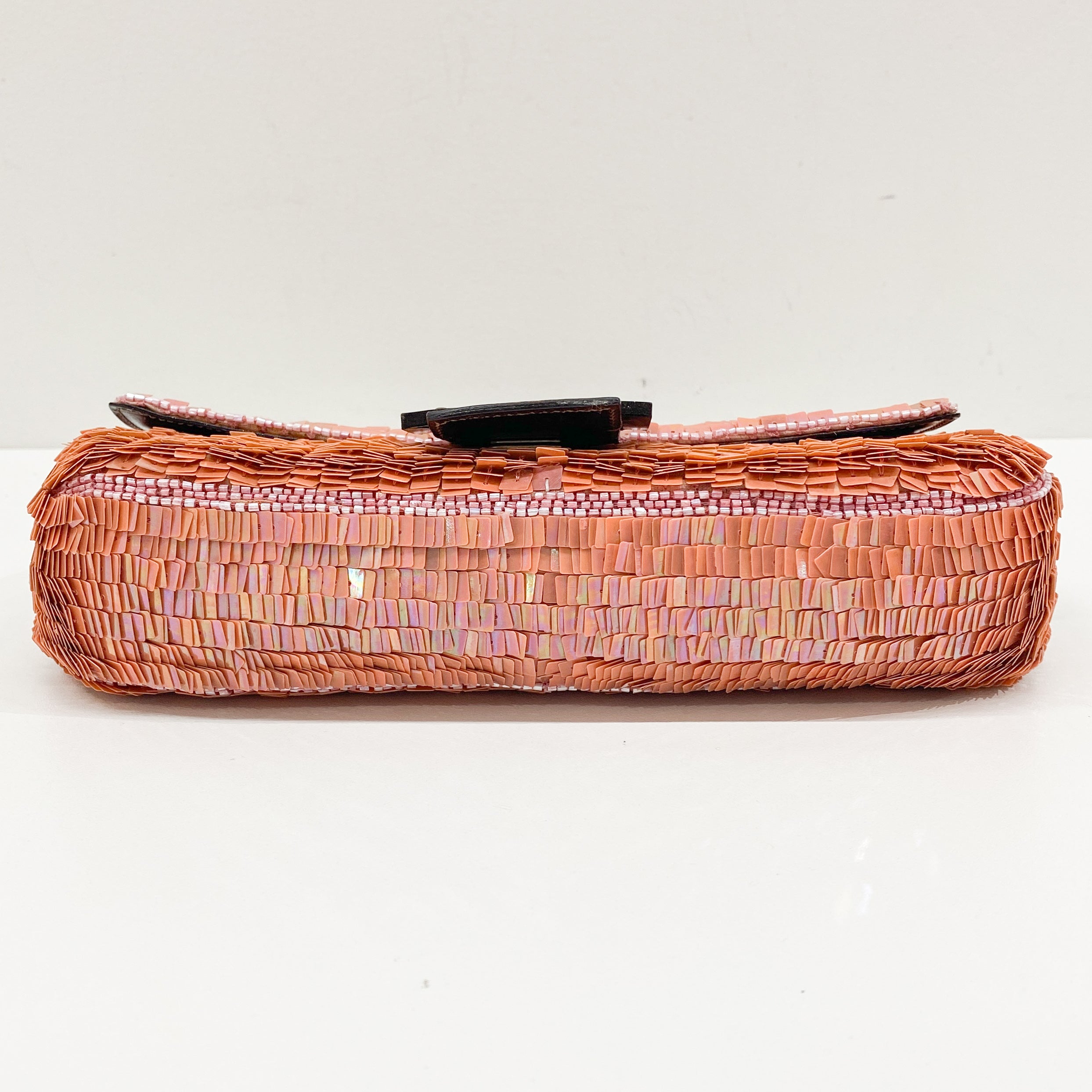 Baguette Coral Pink Sequin Shoulder Bag