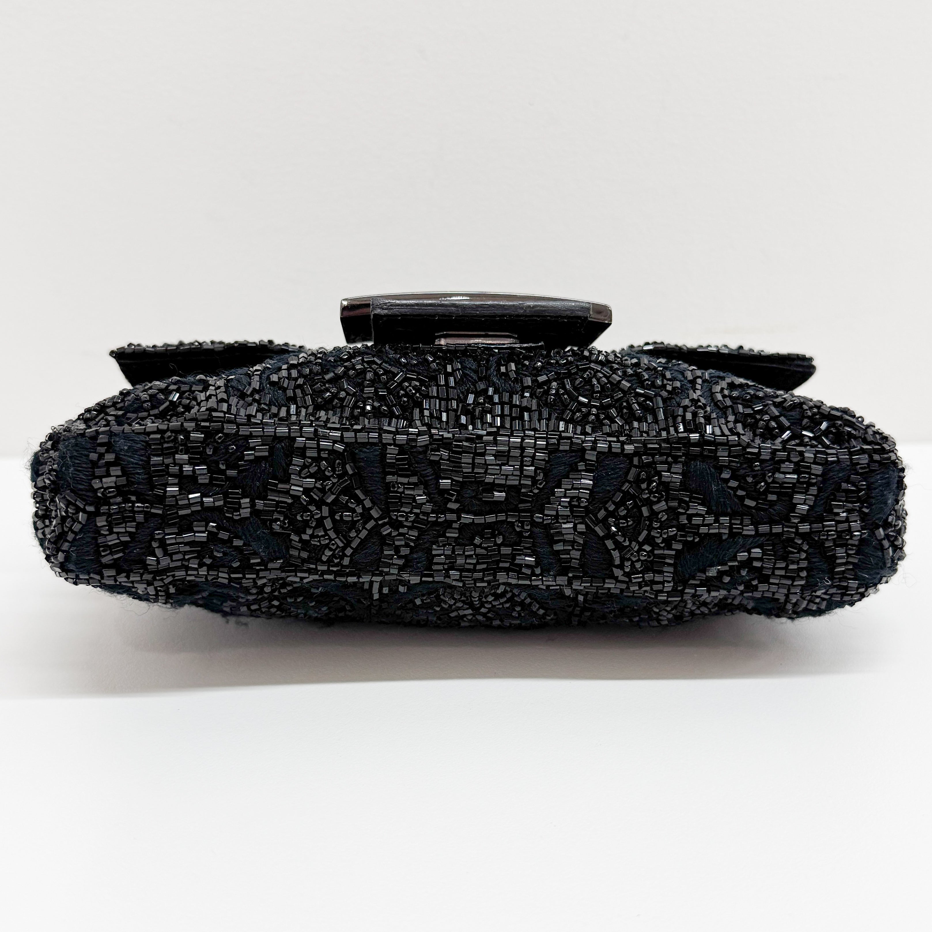 Mini Baguette Rhinestone Hardware Black Beaded Shoulder Bag