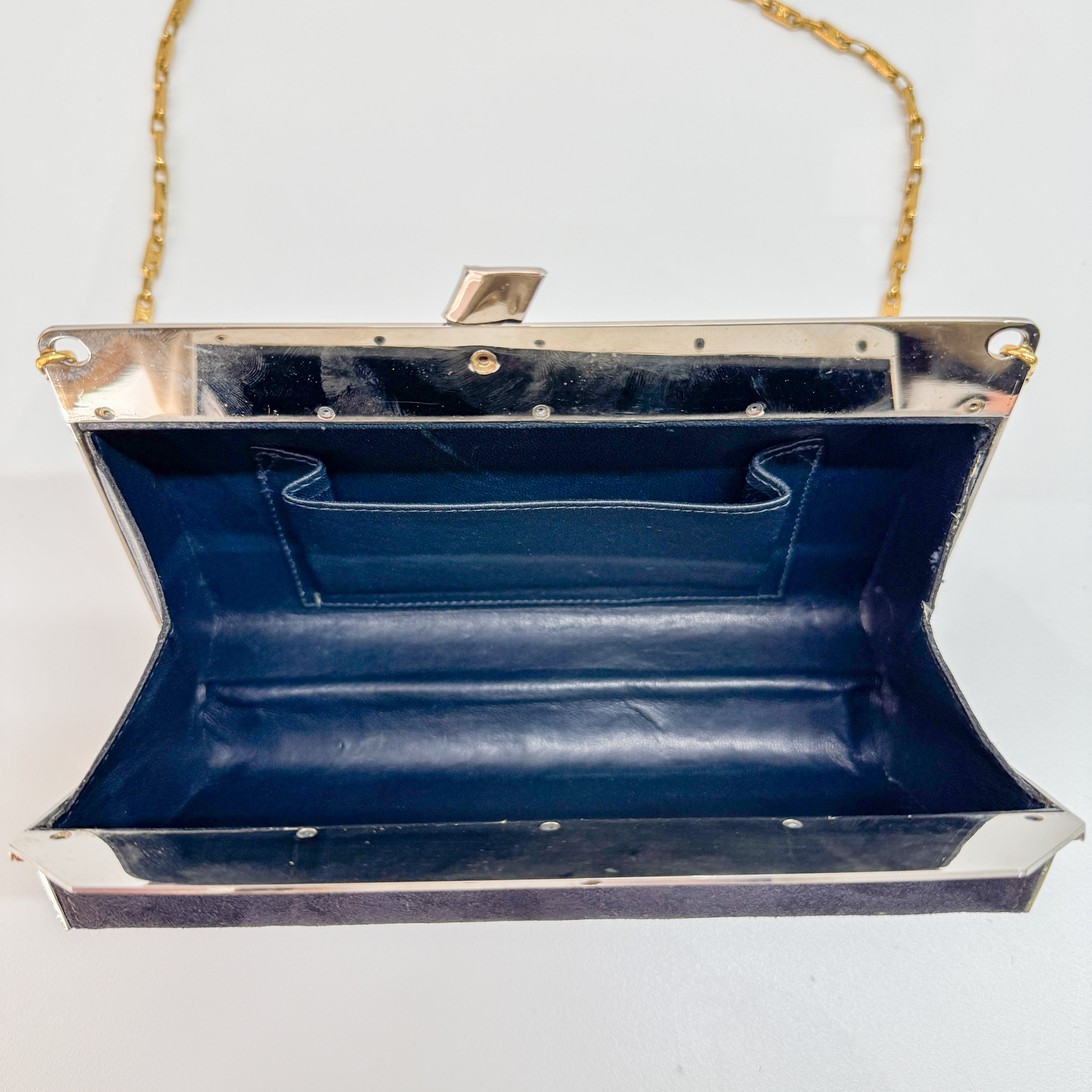 Gold Chain Navy Blue Suede Shoulder Bag