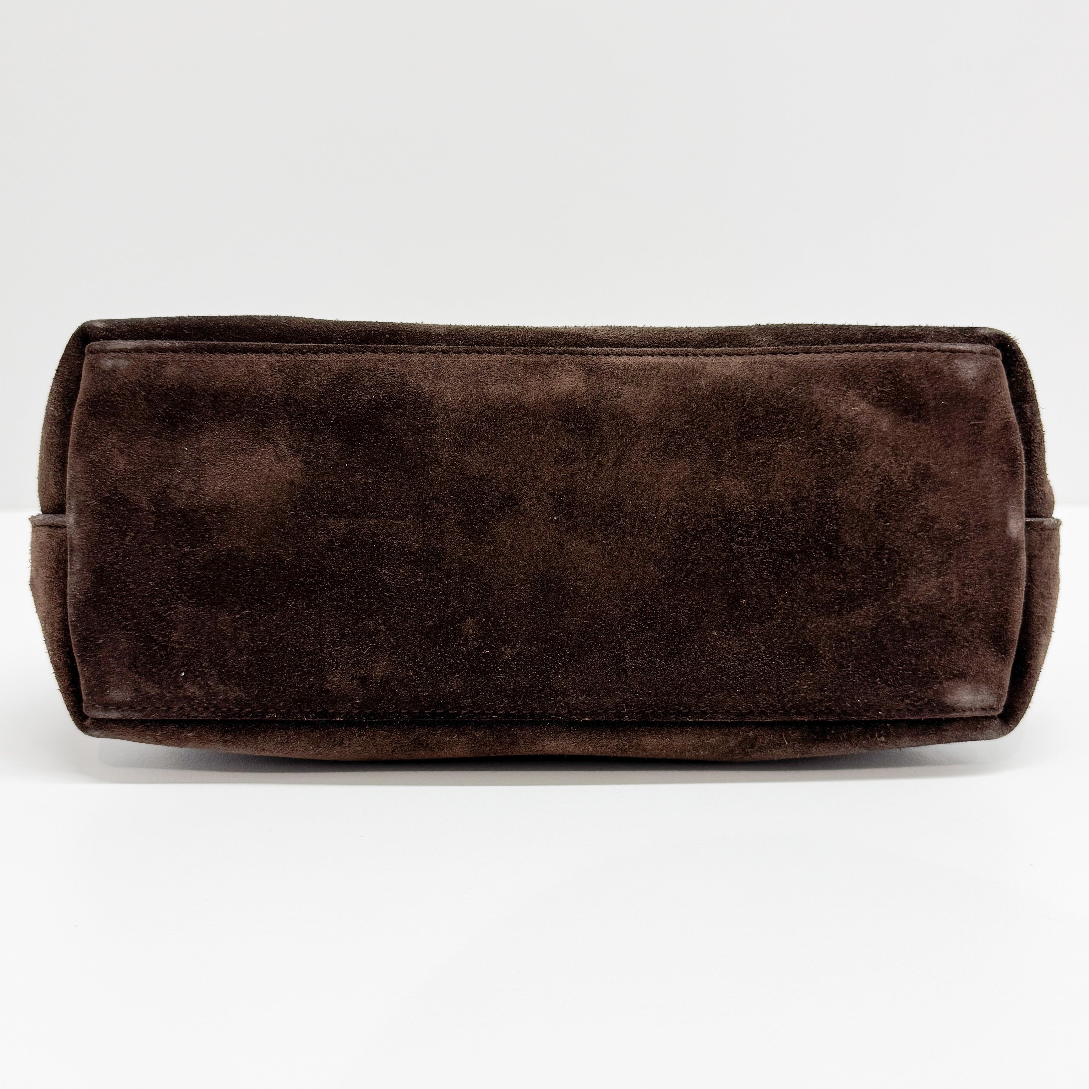 Brown Suede with Silver-tone Handle Shoulder Bag
