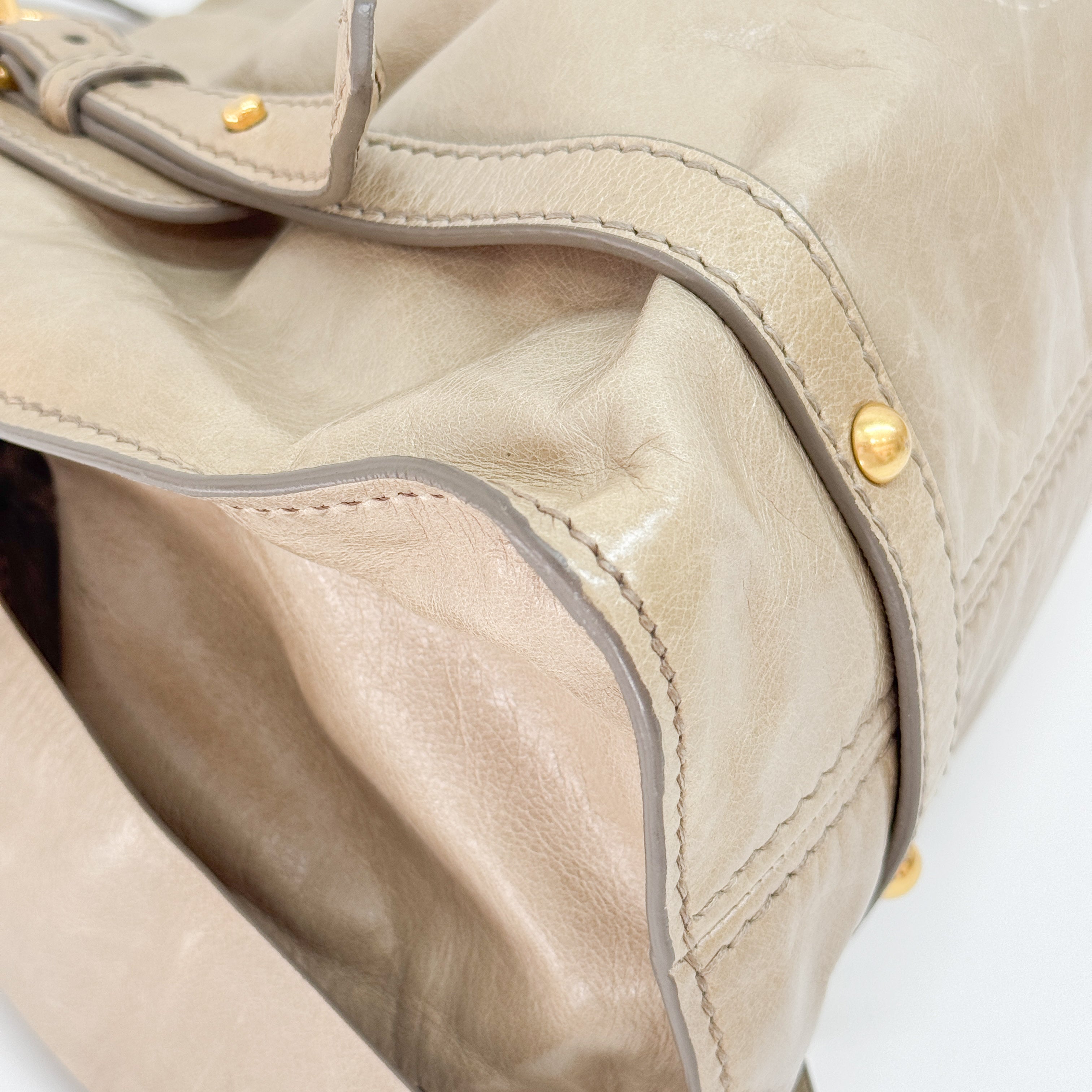 Vitello Lux Bow Beige Leather Bag