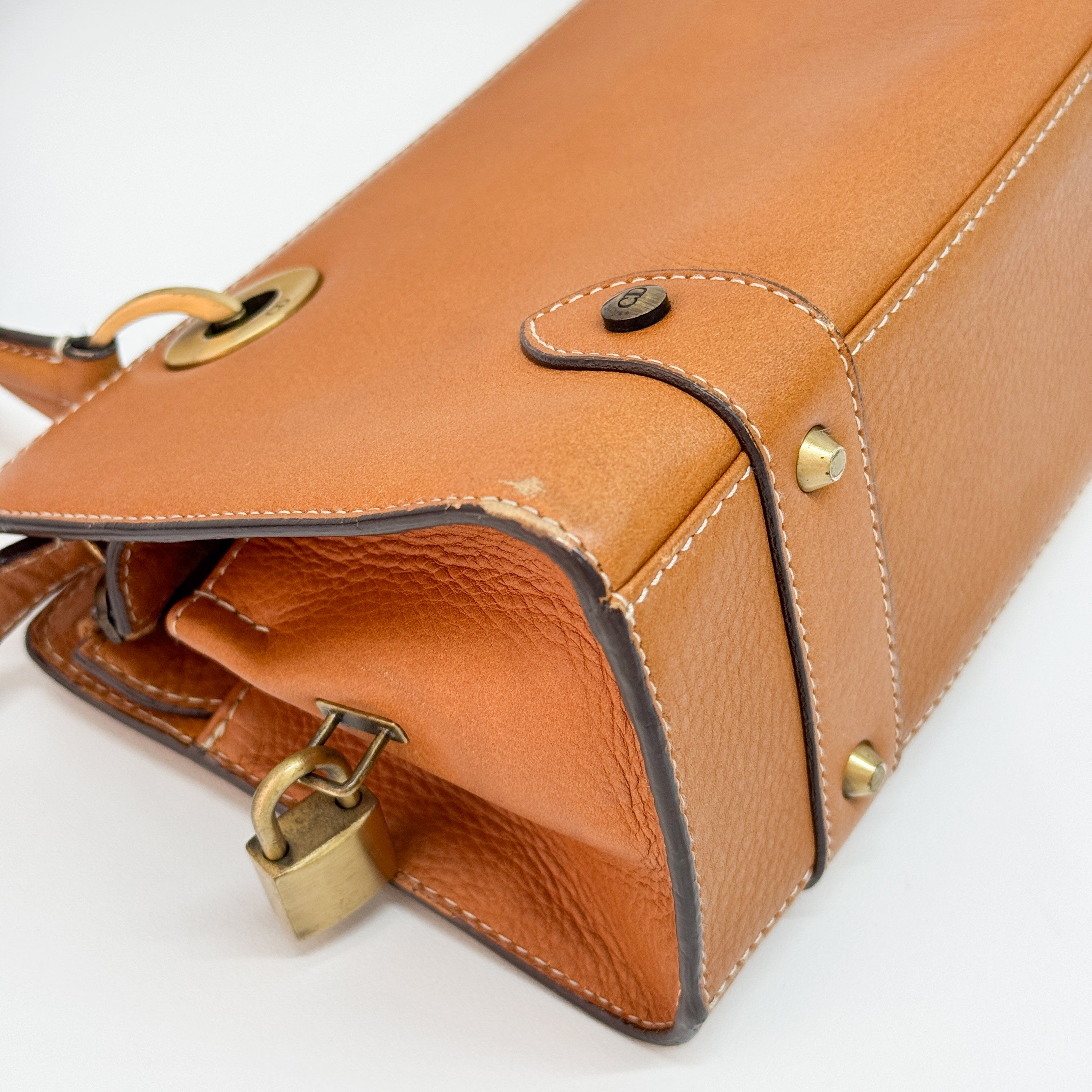 Caramel Brown Leather with Logo Charm Shoulder Bag