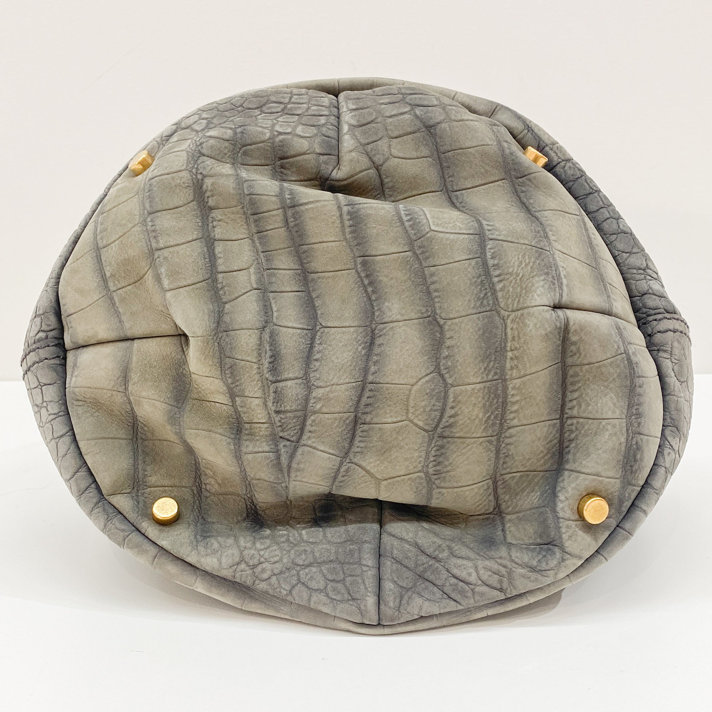 Grey Crocodile Embossed Nubuck Leather Hobo Bag