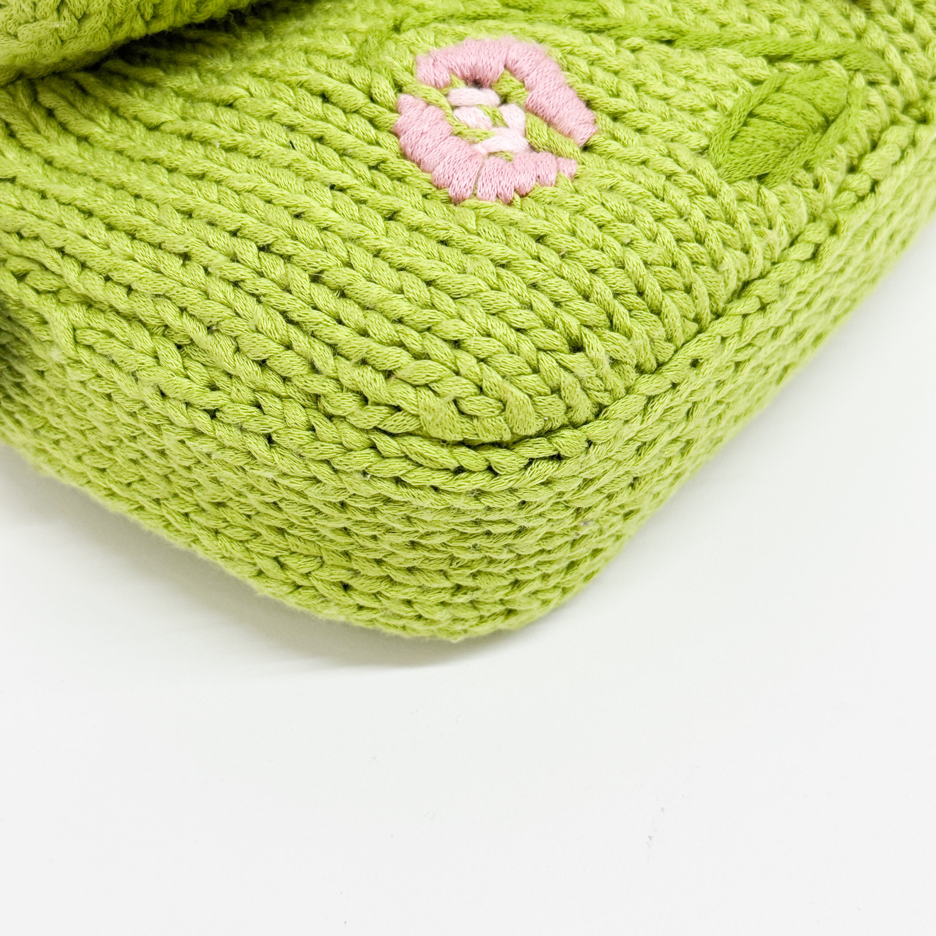 Baguette Green and Pink Crochet and Pony Hair Shoulder Bag