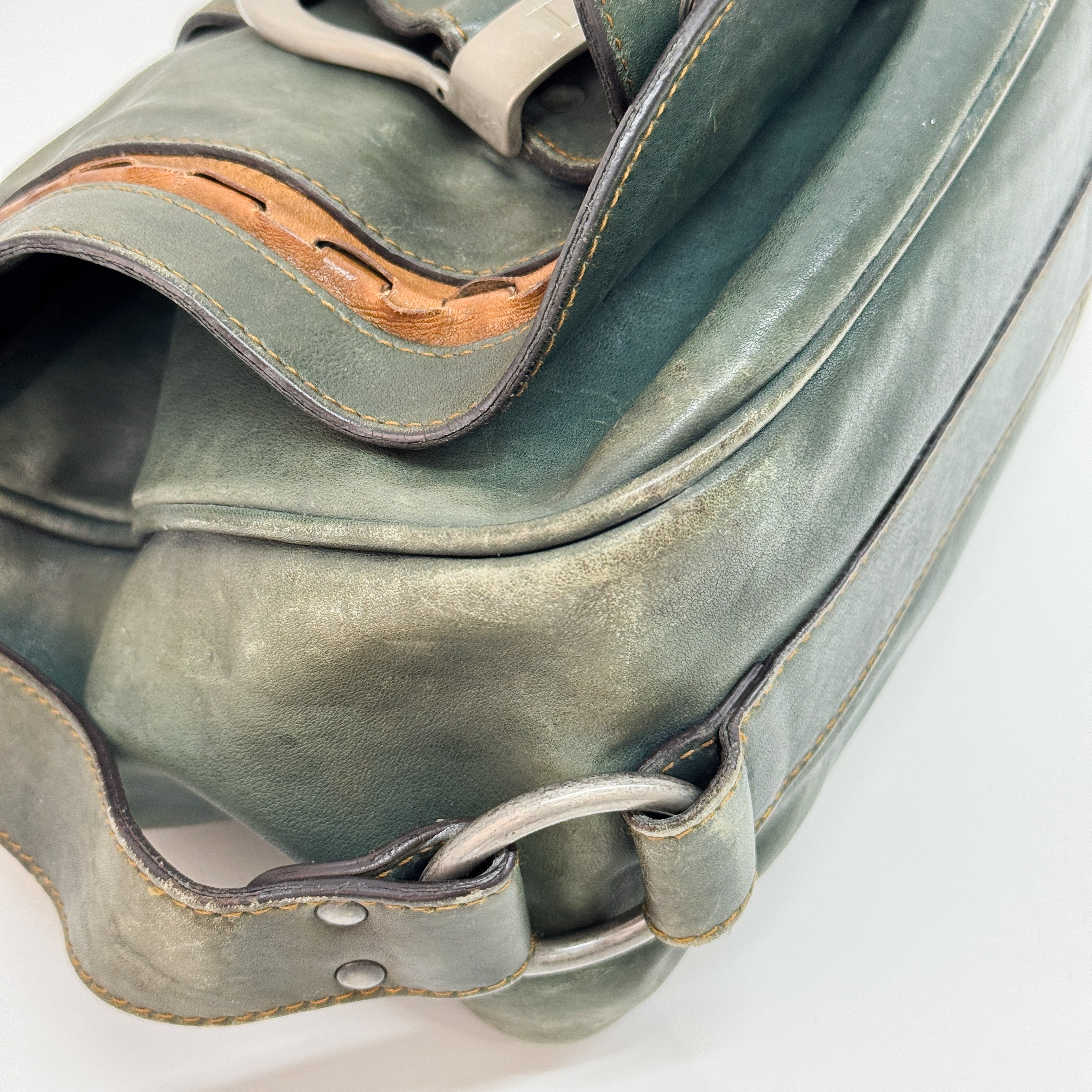 Gaucho Green Calfskin Leather Shoulder Bag