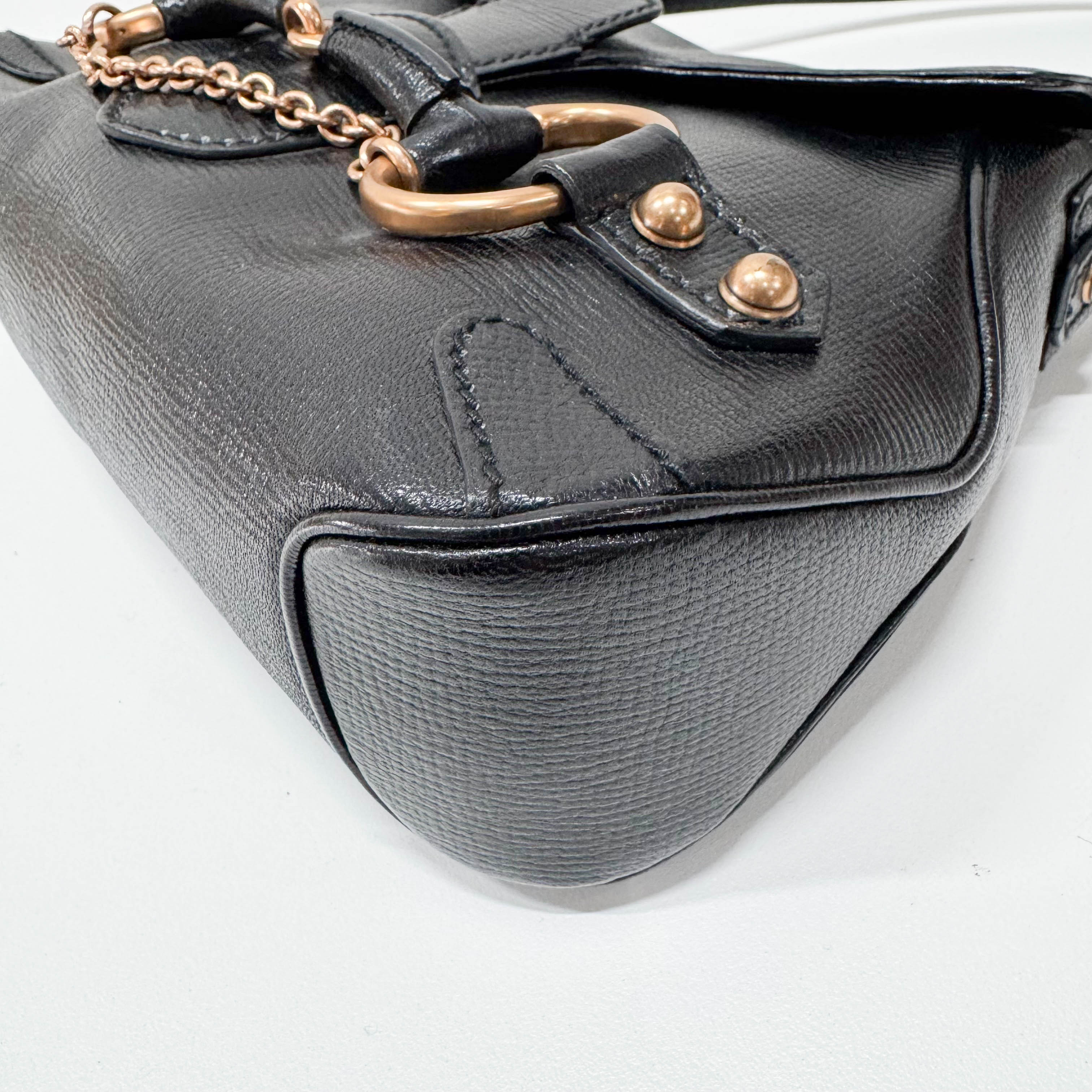 Horsebit Black Leather Shoulder Bag