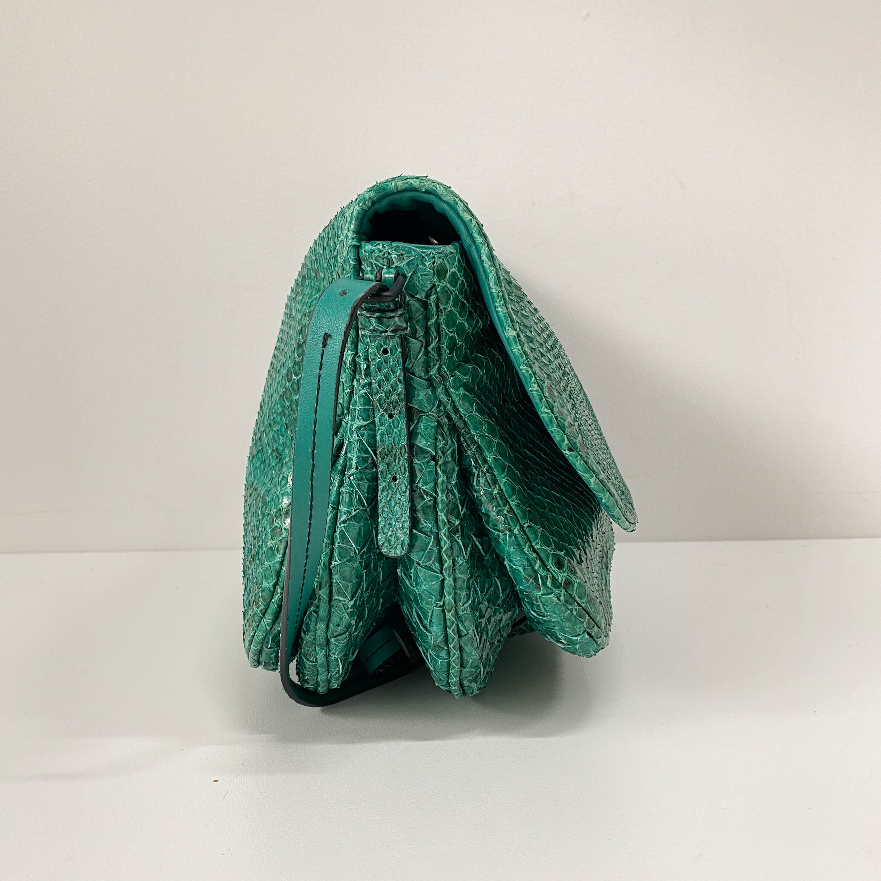 Green Embossed Snake Leather Crossbody Bag