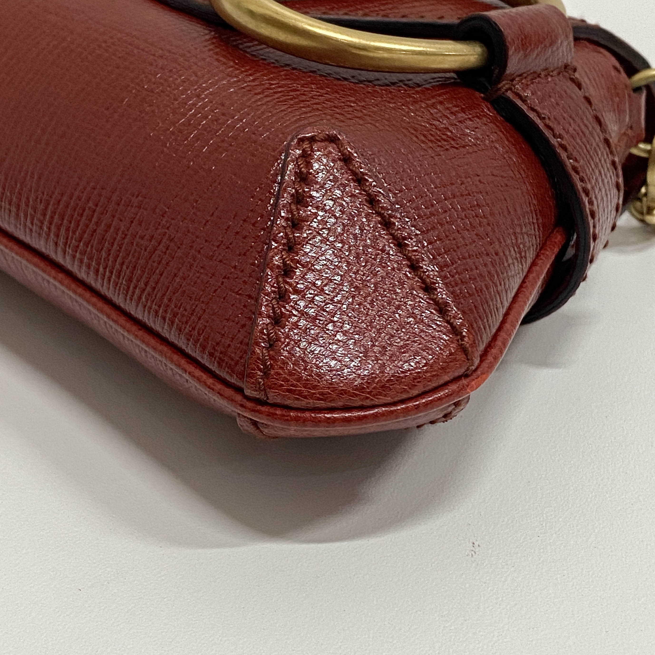 Horsebit Red Leather Chain Shoulder Bag