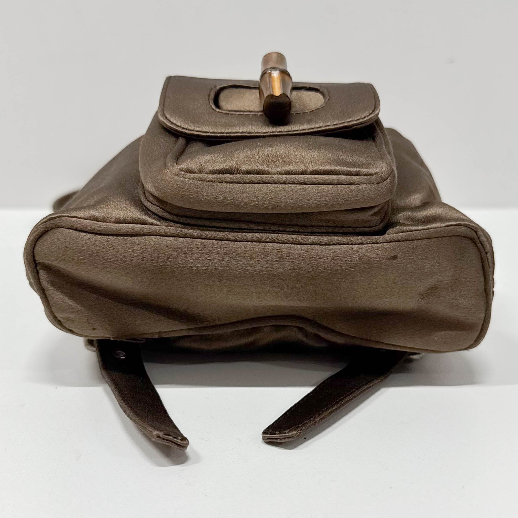 Mini Brown Satin Bamboo Turn-Lock Backpack