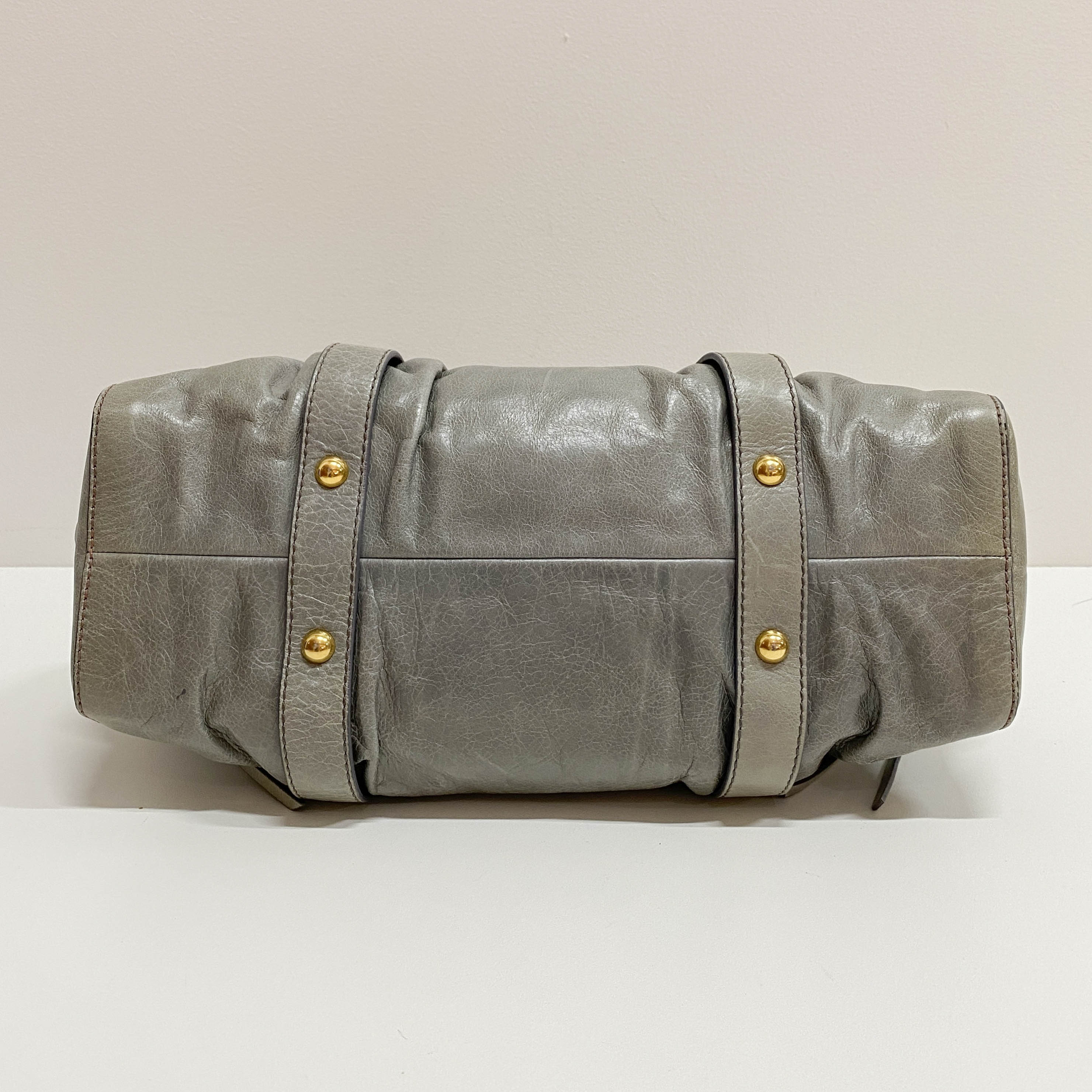 Vitello Bauletto Grey Calfskin Leather Two Way Bag