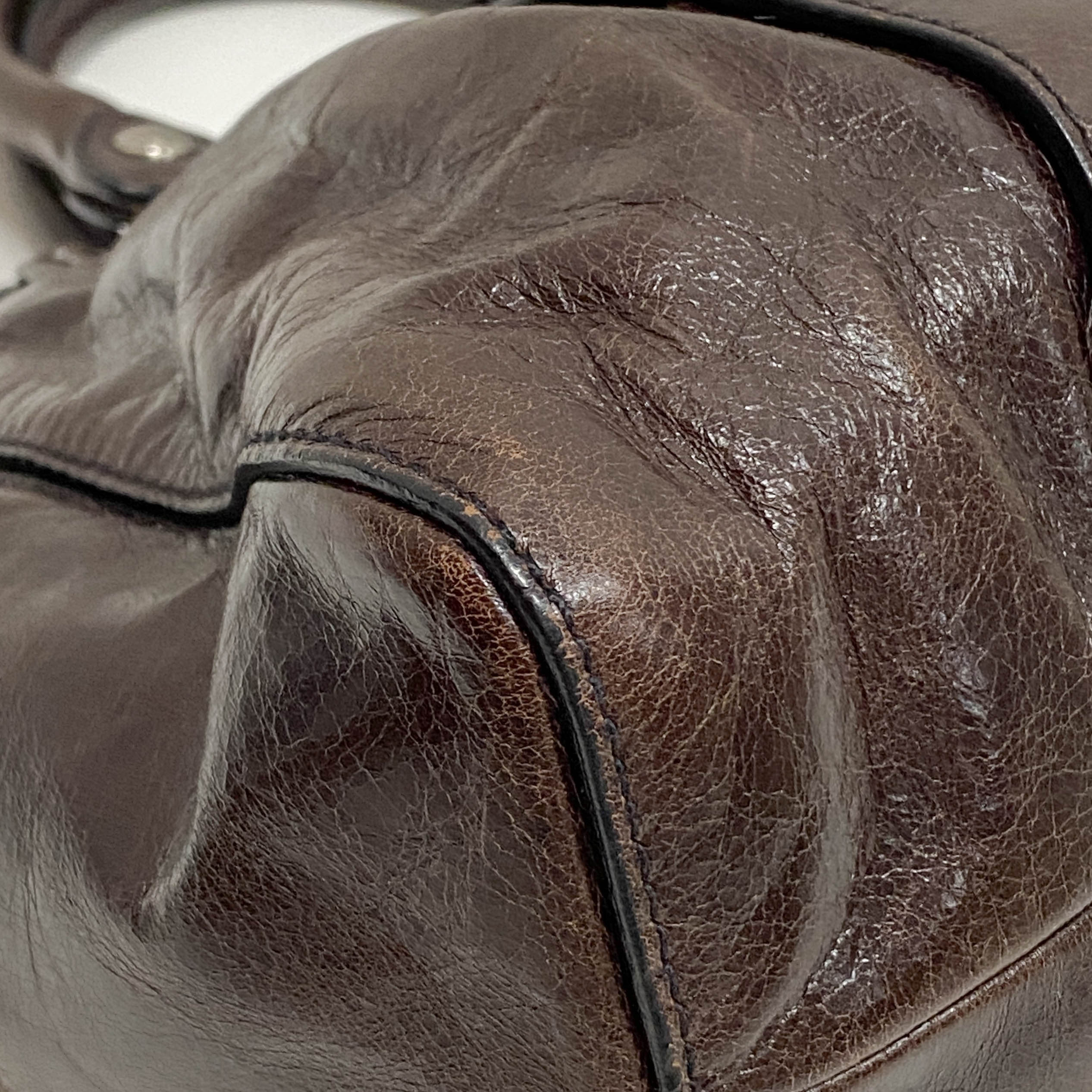 Vitello Bauletto Dark Brown Calfskin Leather Two Way Bag