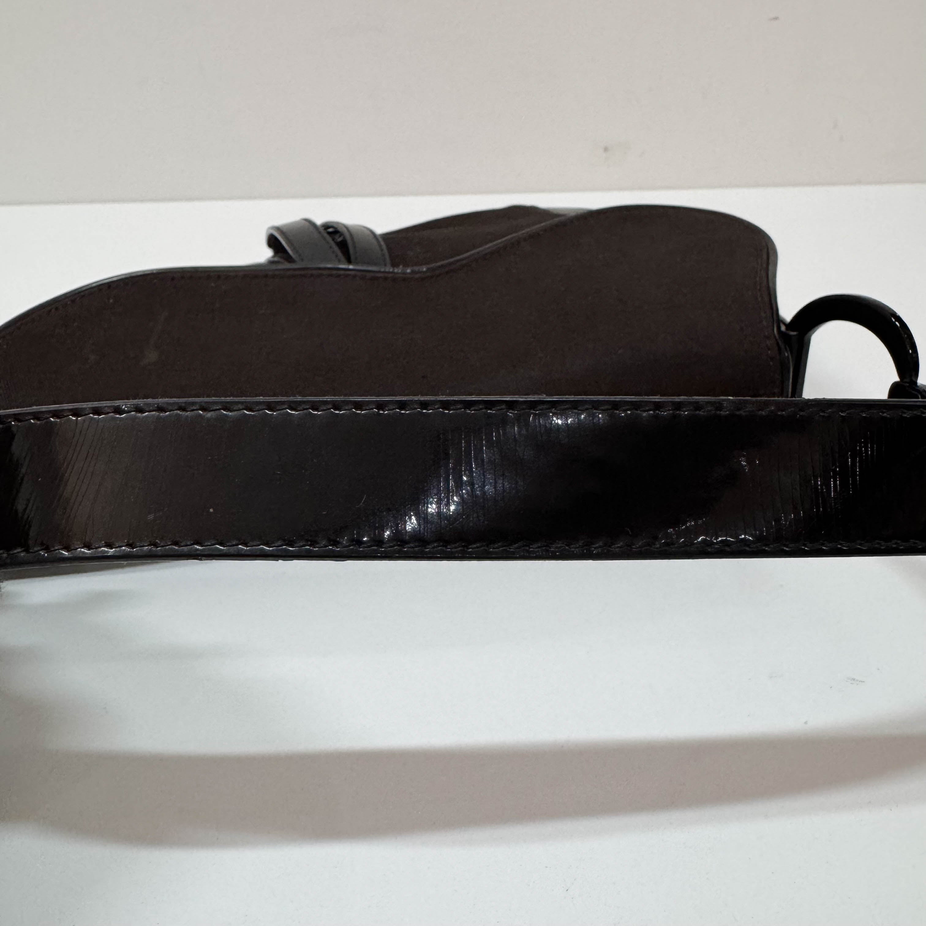 Saddle Brown Cotton & Patent Leather Shoulder Bag