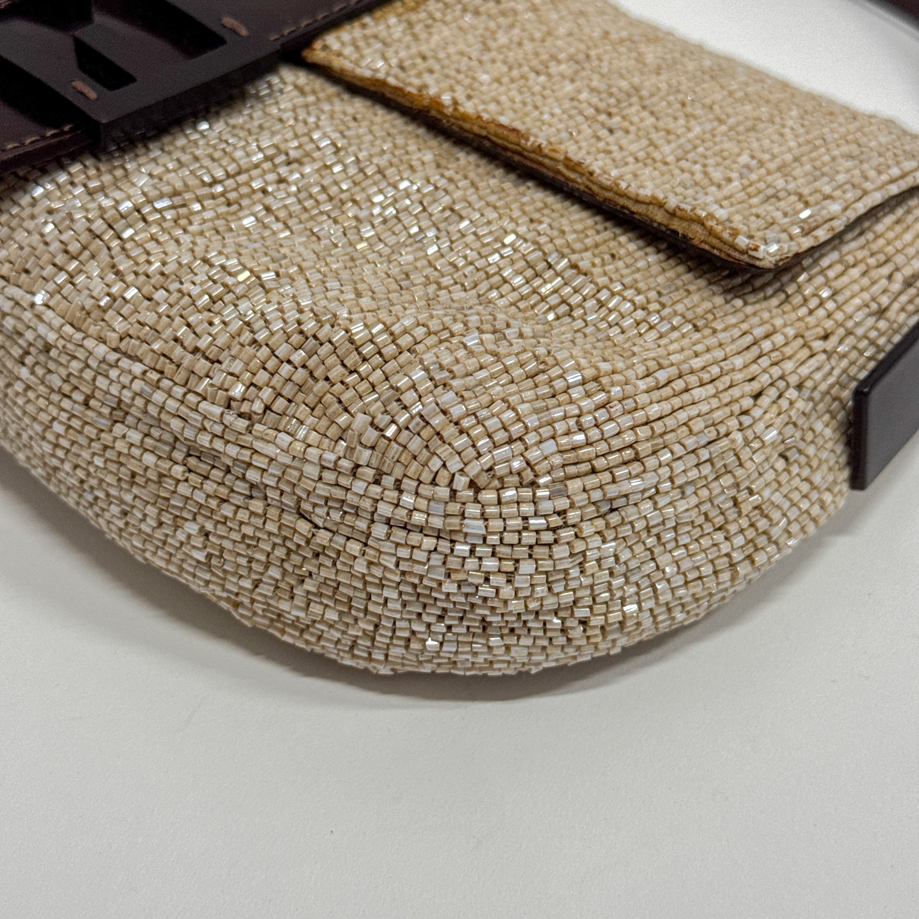 Baguette Beige Beaded Shoulder Bag