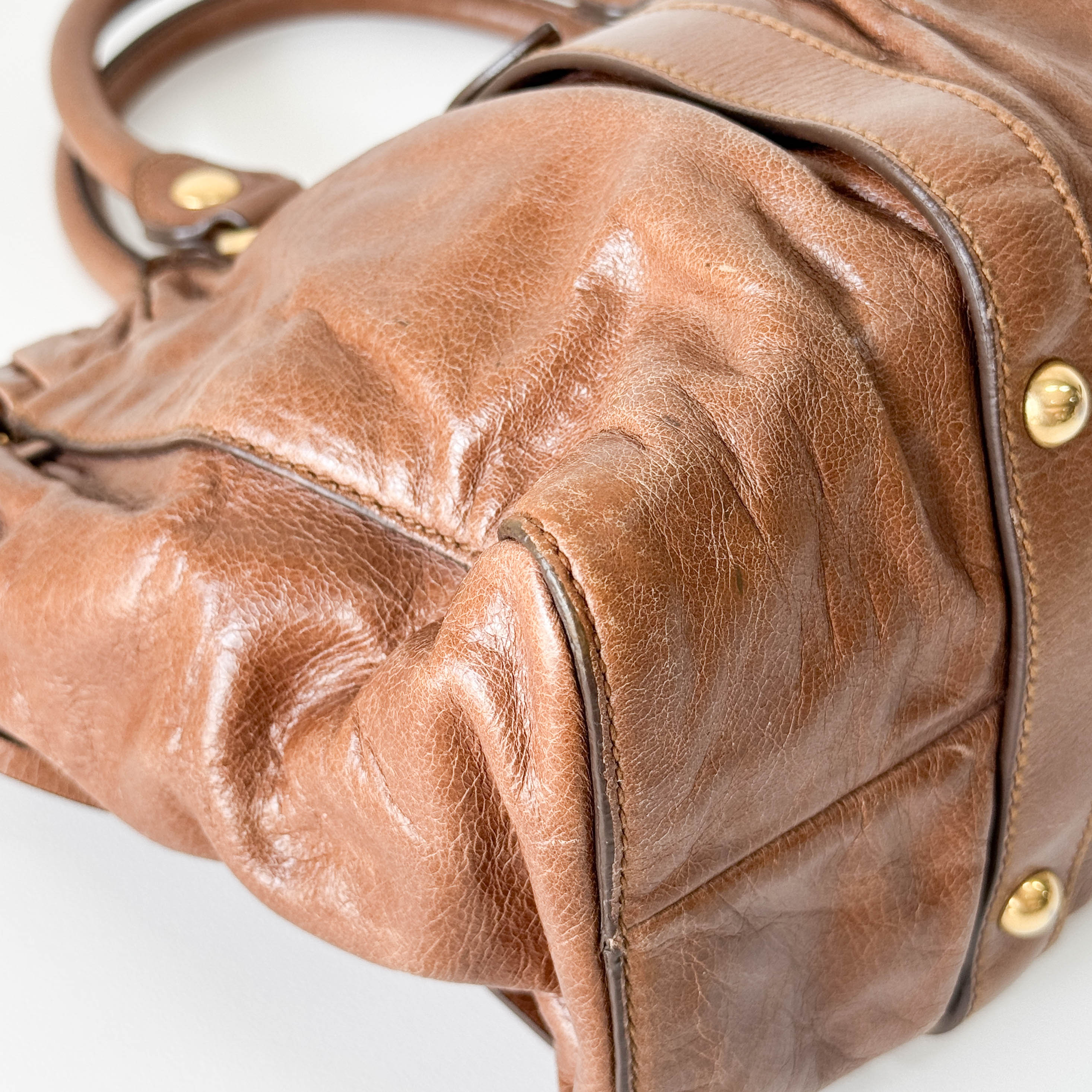 Vitello Bauletto Brown Calfskin Leather Two Way Bag