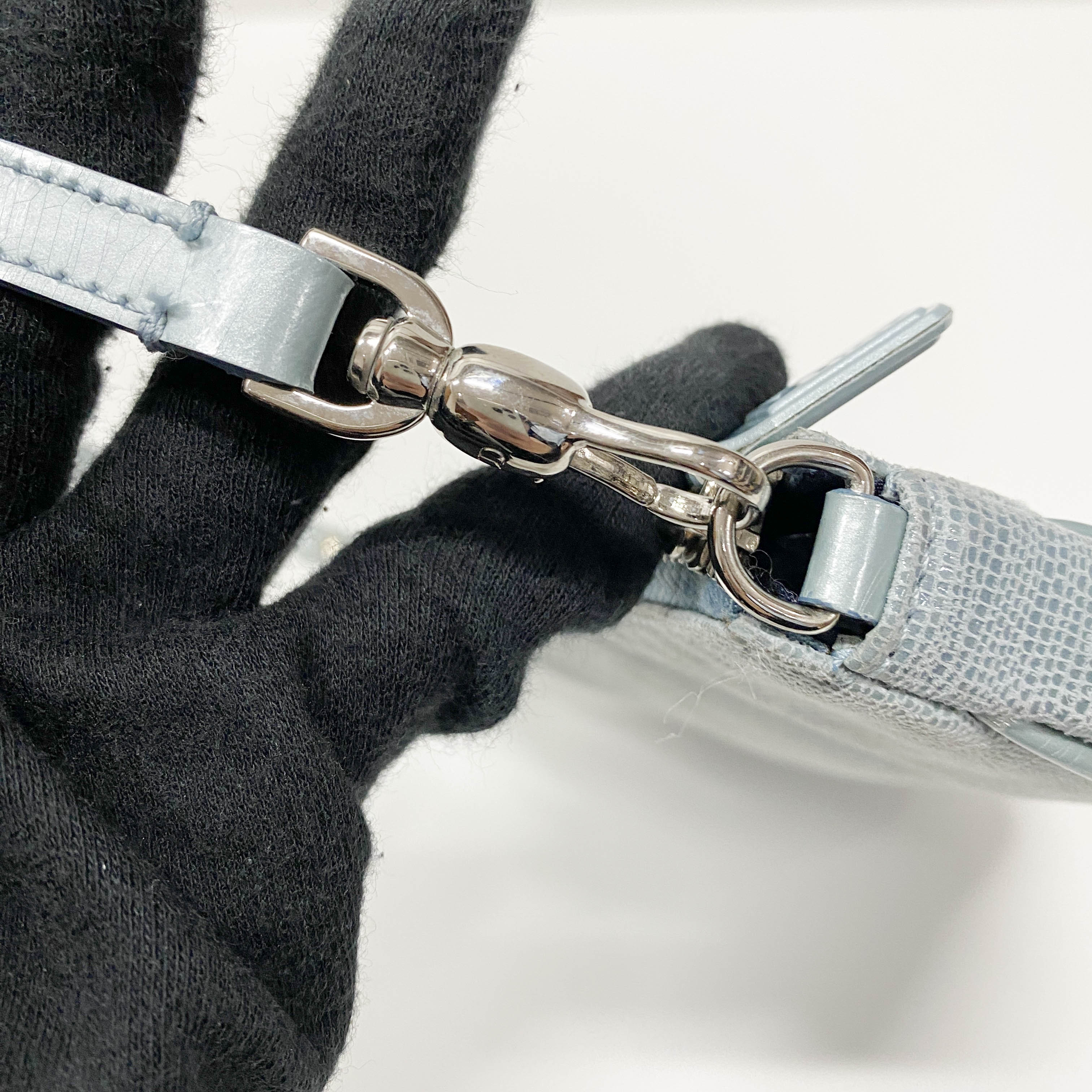 Saddle Blue Embossed Lizard Canvas Shoulder Bag