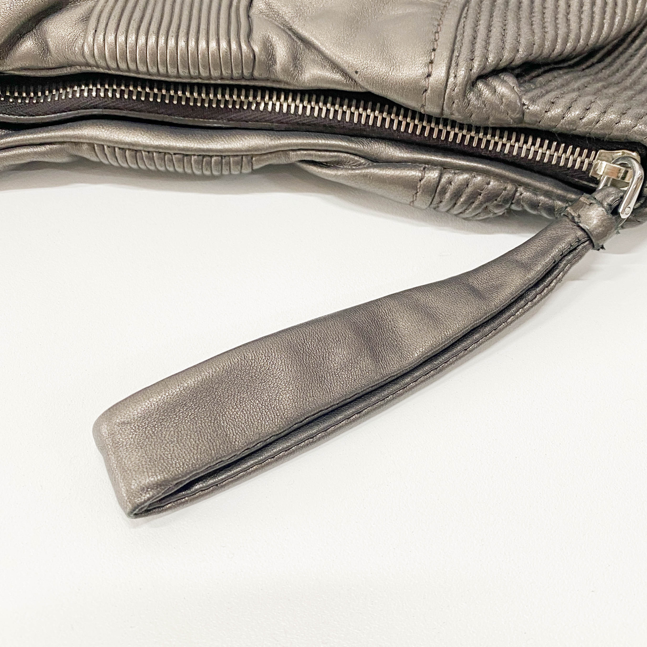 Metallic Grey Leather Clutch Bag