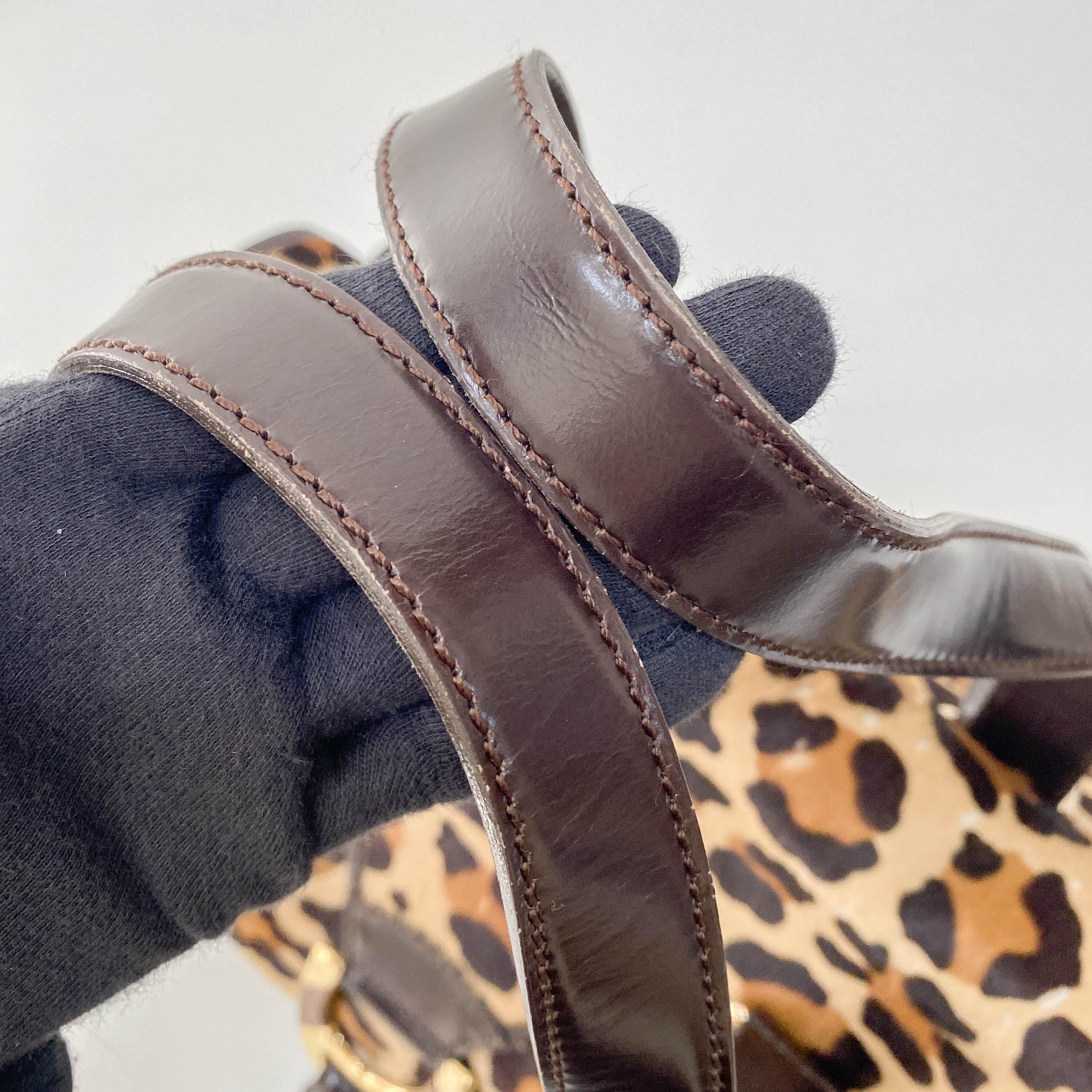 Leopard Print Brown Pony Hair Shoulder Bag