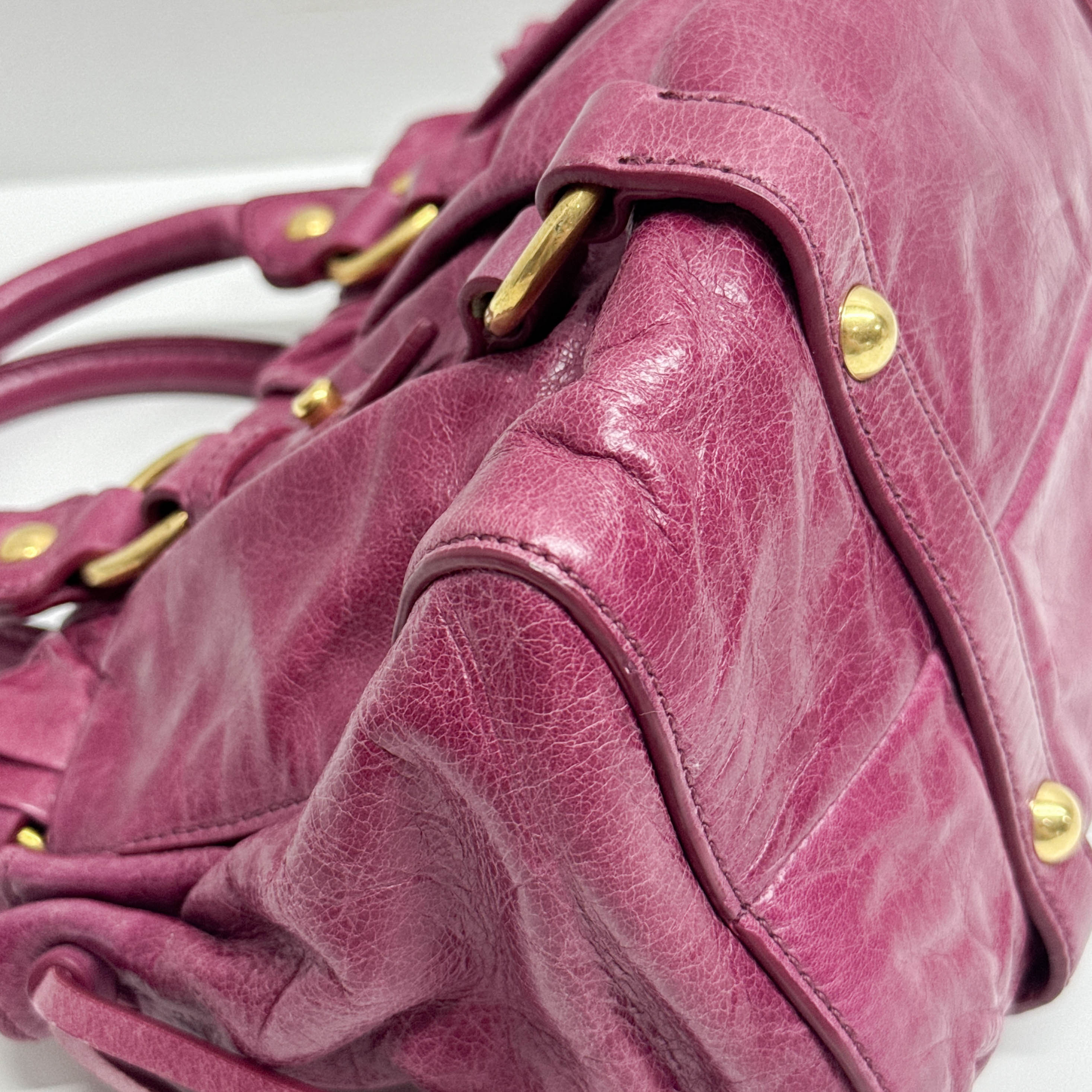 Mini Vitello Bauletto Pink Leather Two Way Bag