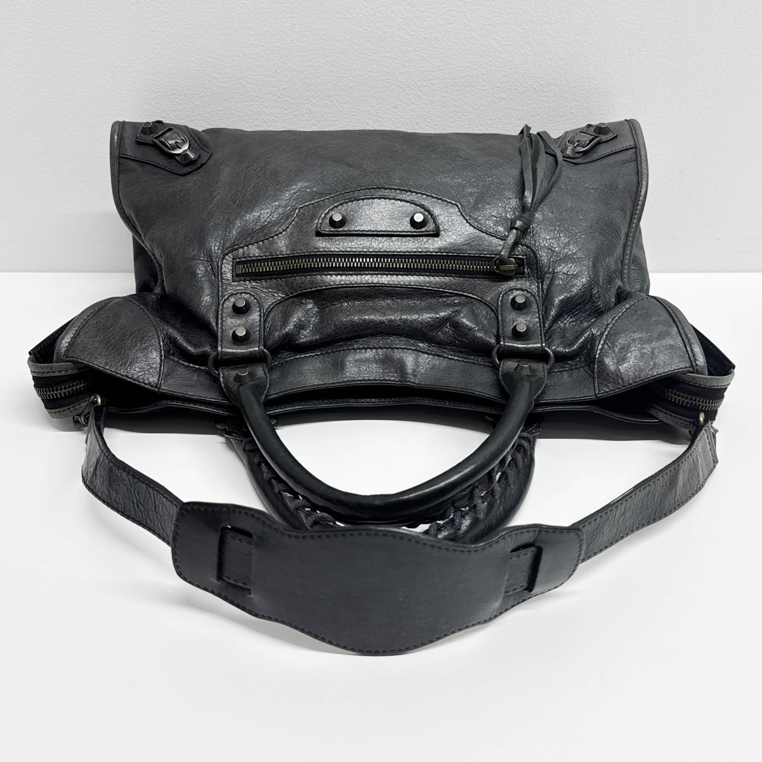 The City Black Calfskin Leather Two Way Bag
