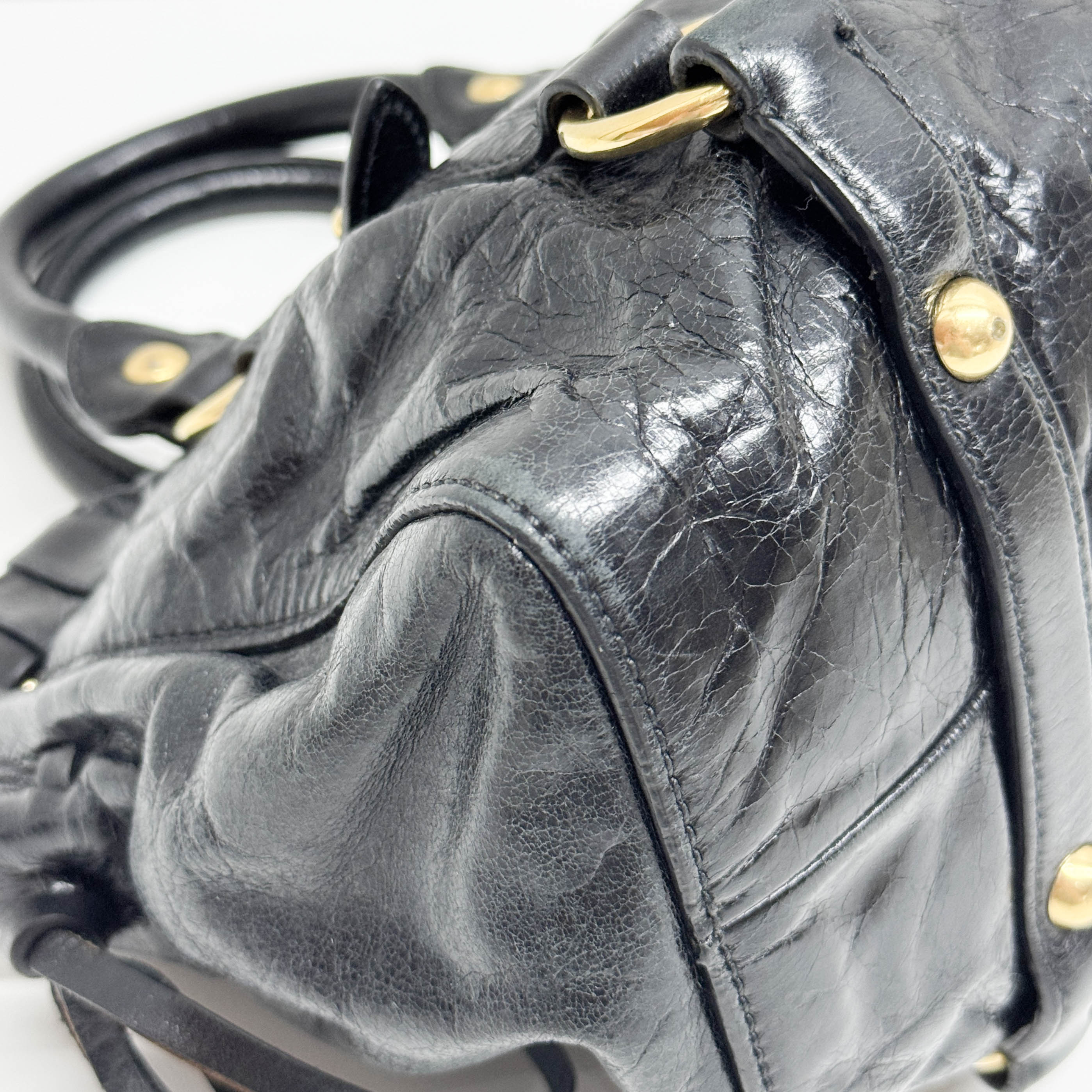 Mini Vitello Bauletto Black Leather Two Way Bag