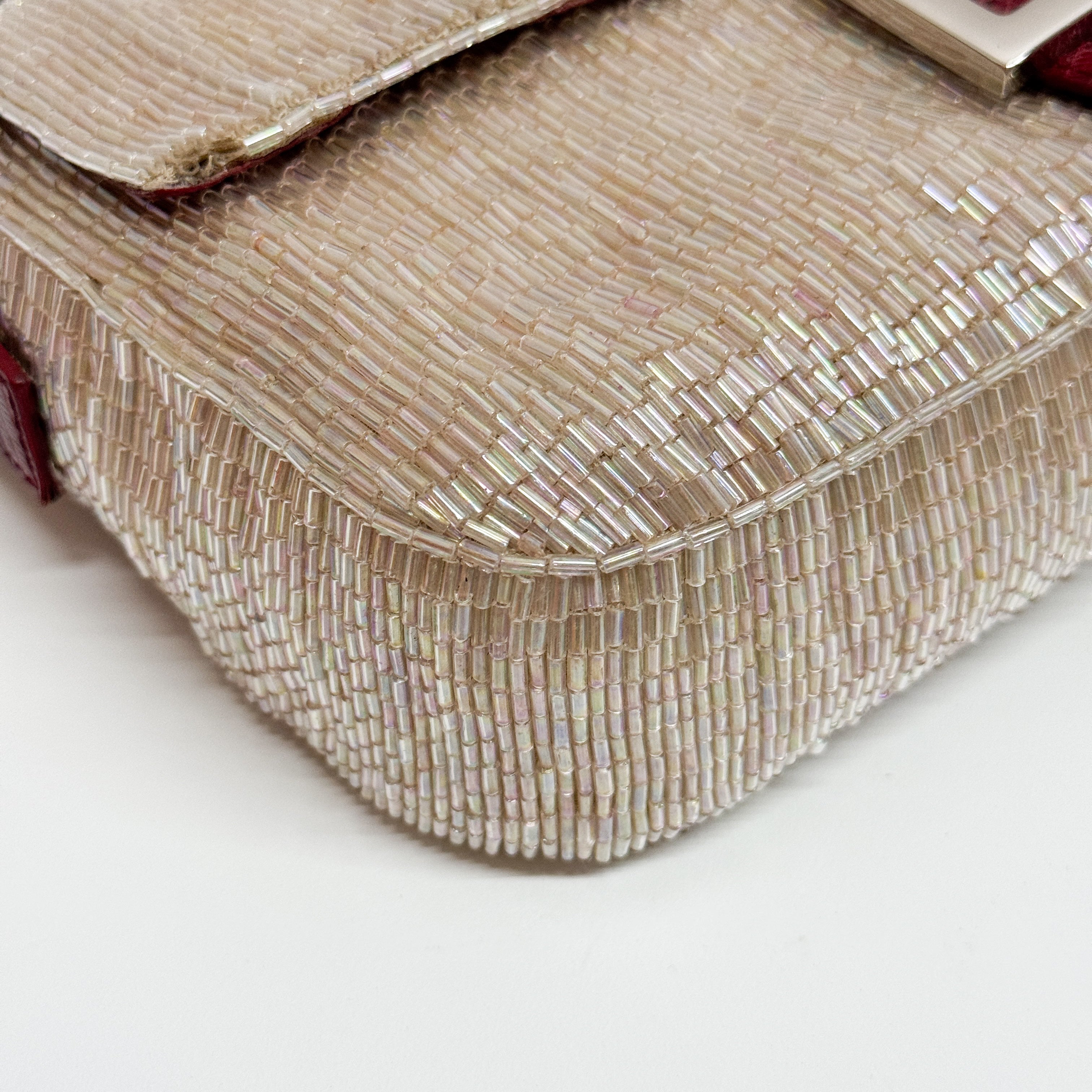 Baguette Neutral Beaded Shoulder Bag