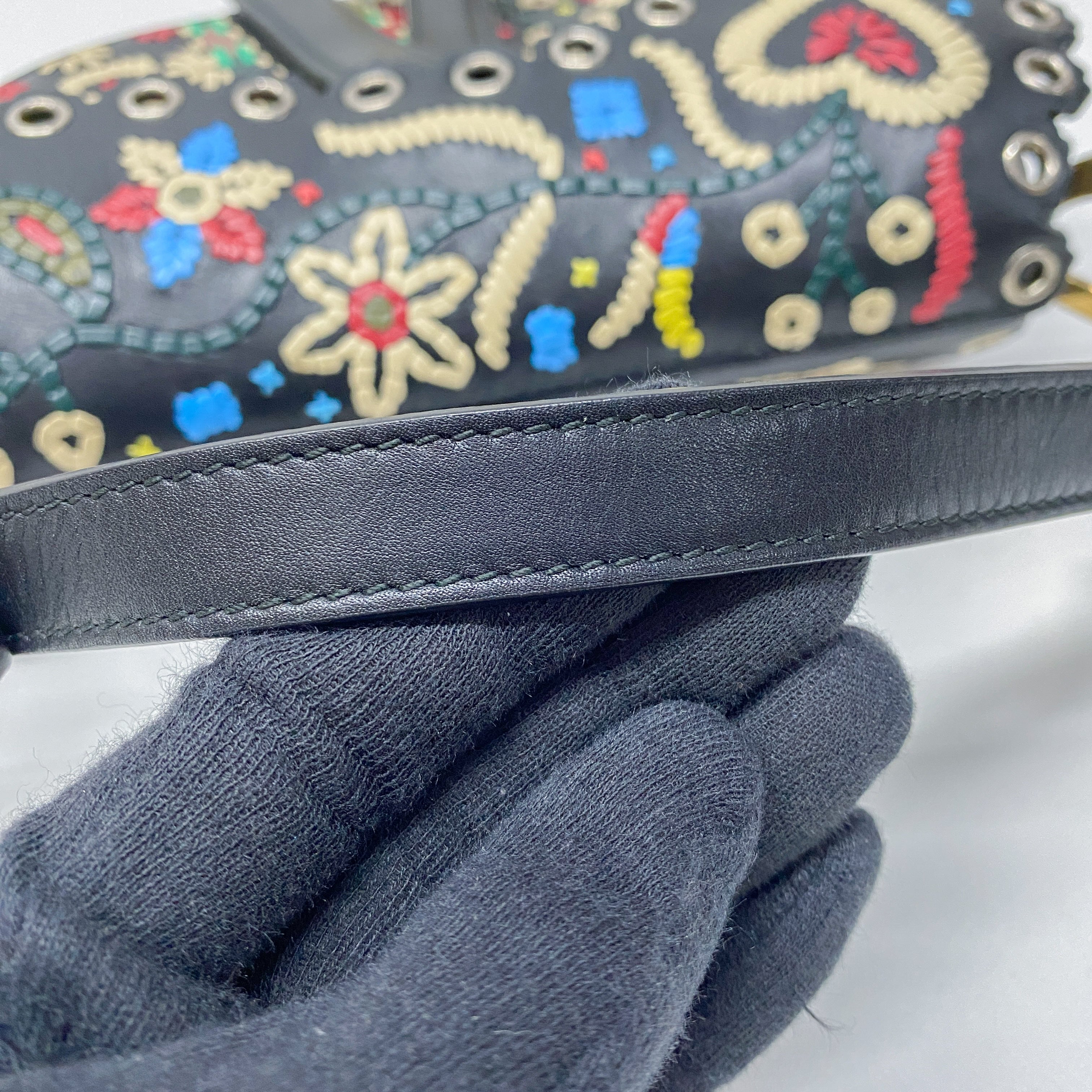 Saddle Multi-color Embroidered Leather Hand Bag
