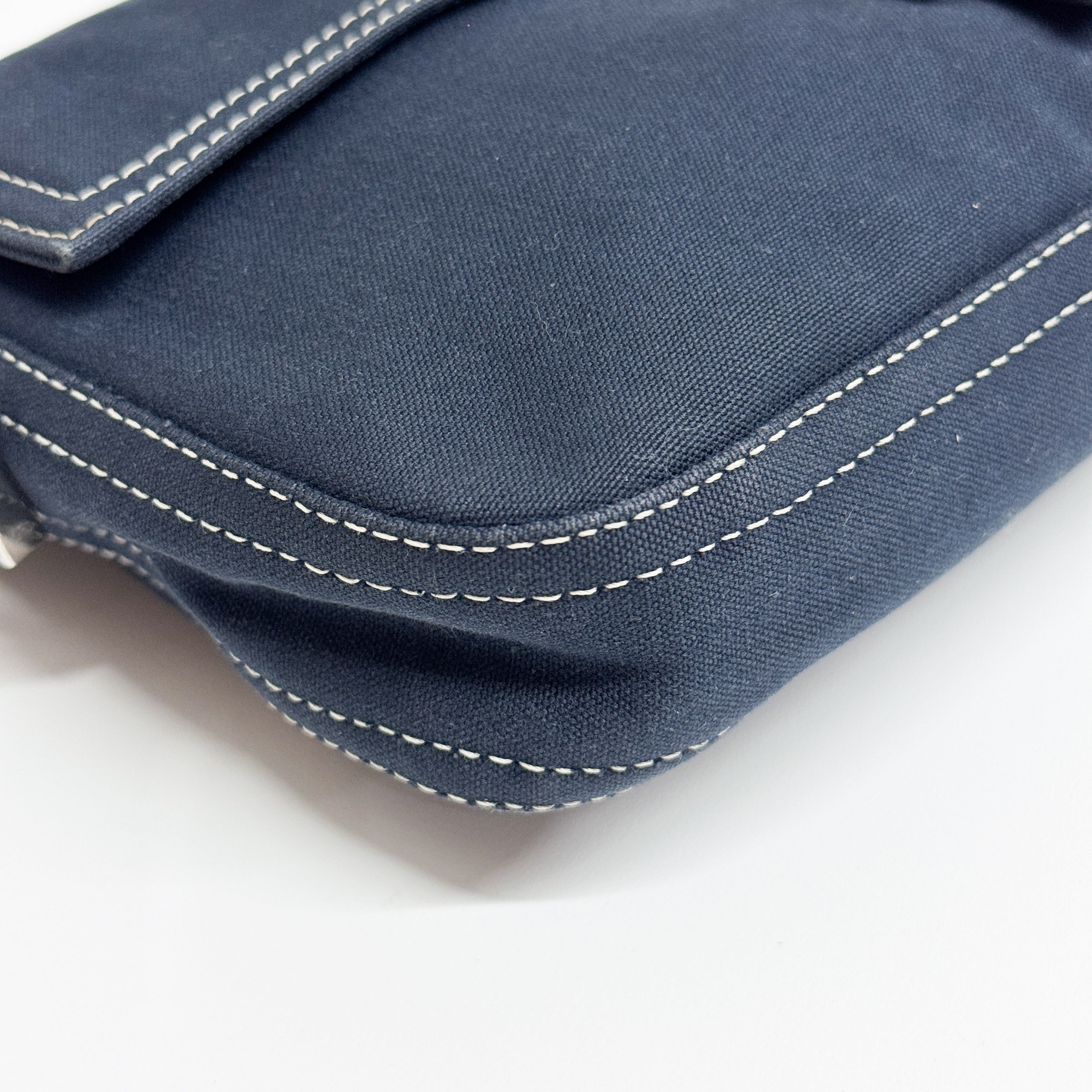 Baguette Navy Cotton Shoulder Bag