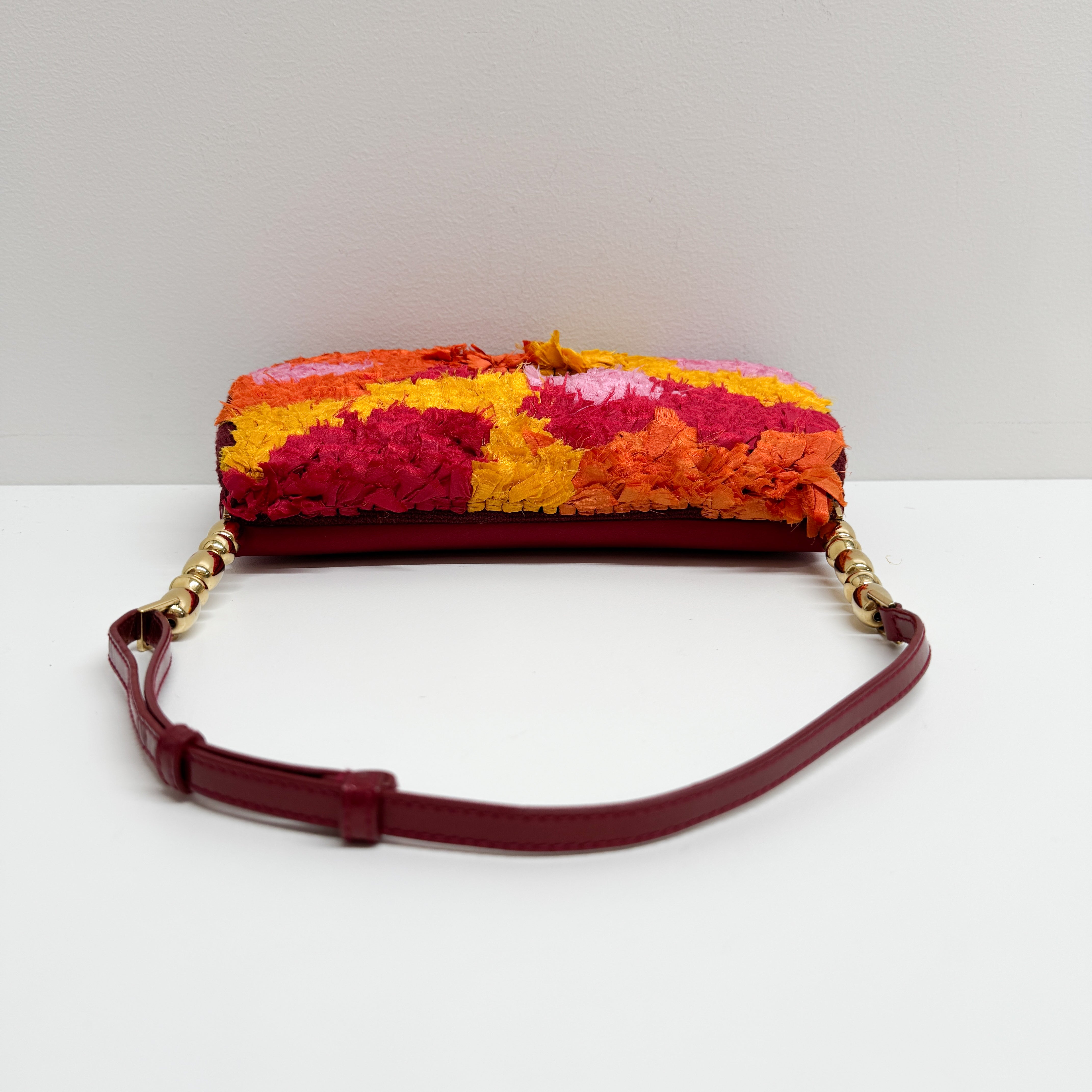 Malice Pearl Chain Silk Burgundy Muliticolor Shoulder Bag