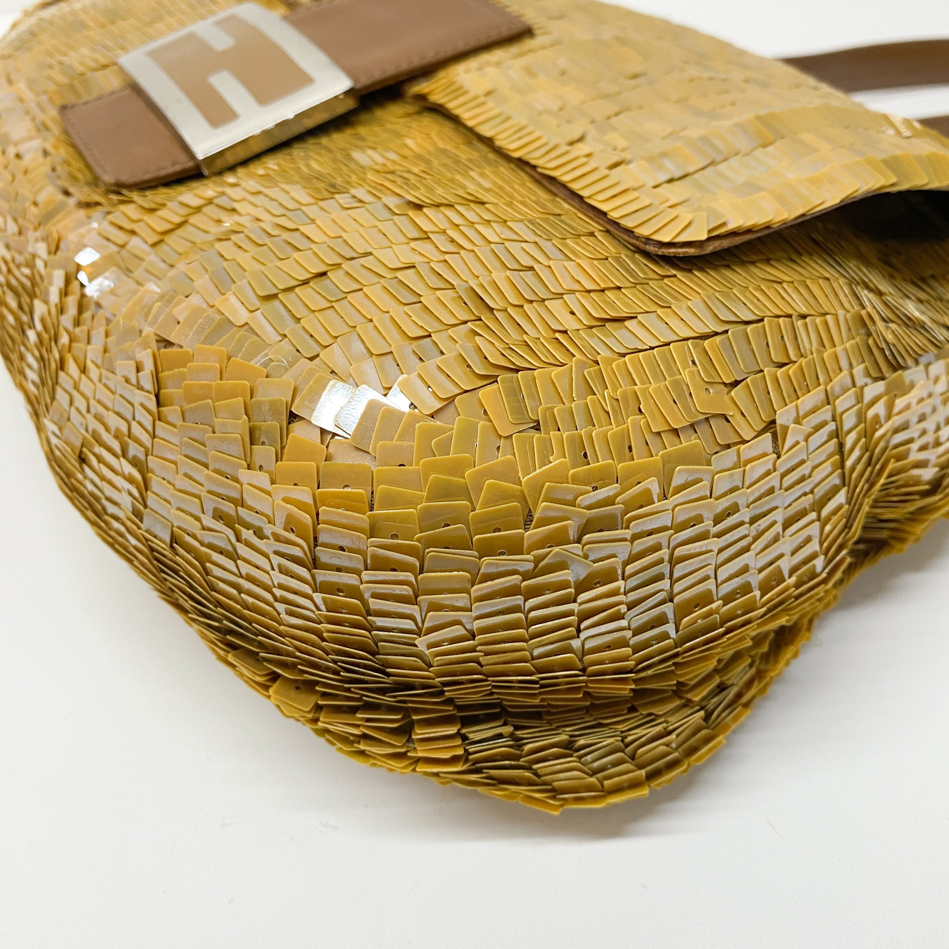 Mamma Baguette Caramel Brown Sequin Shoulder Bag